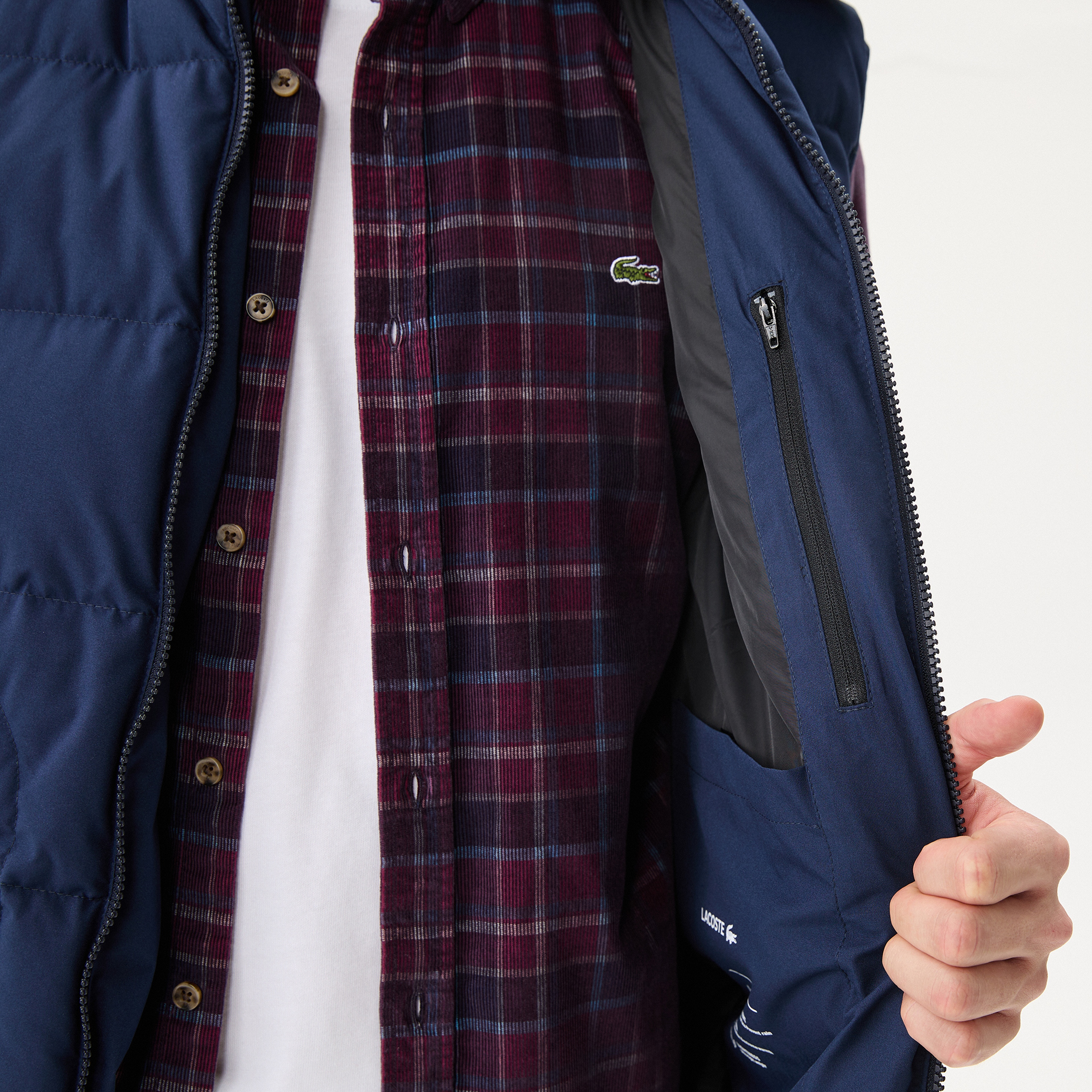 Lacoste Erkek Kapüşonlu Kapitone Lacivert Şişme Yelek