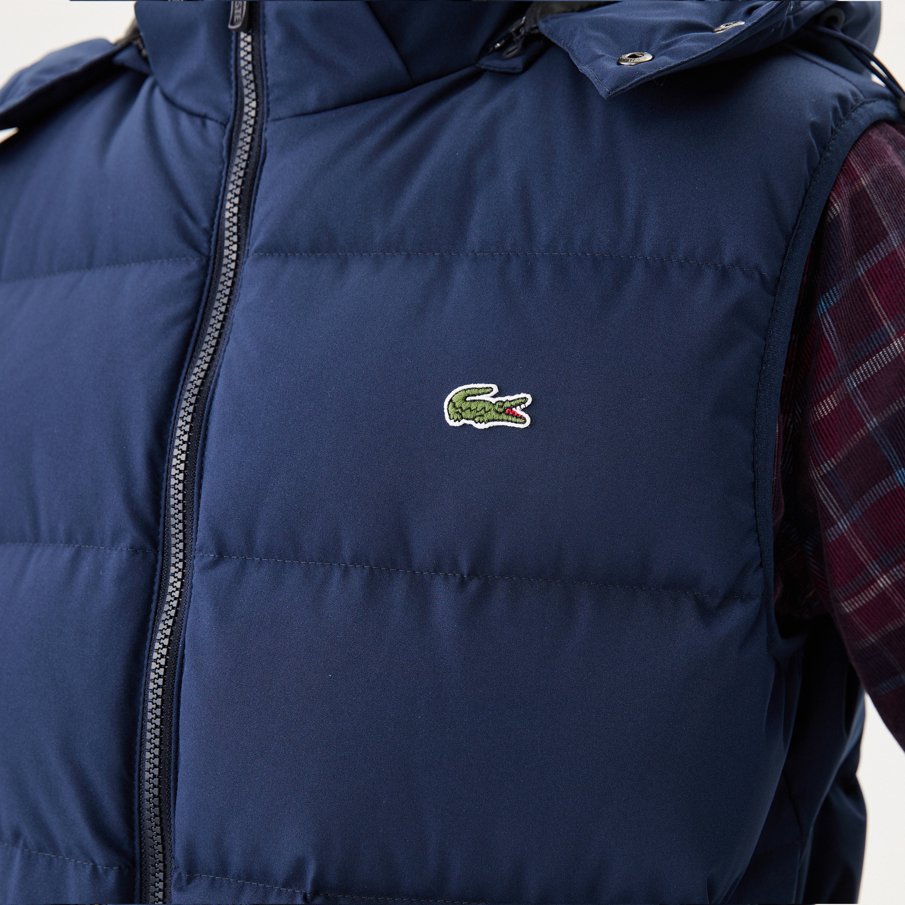 Lacoste Erkek Kapüşonlu Kapitone Lacivert Şişme Yelek