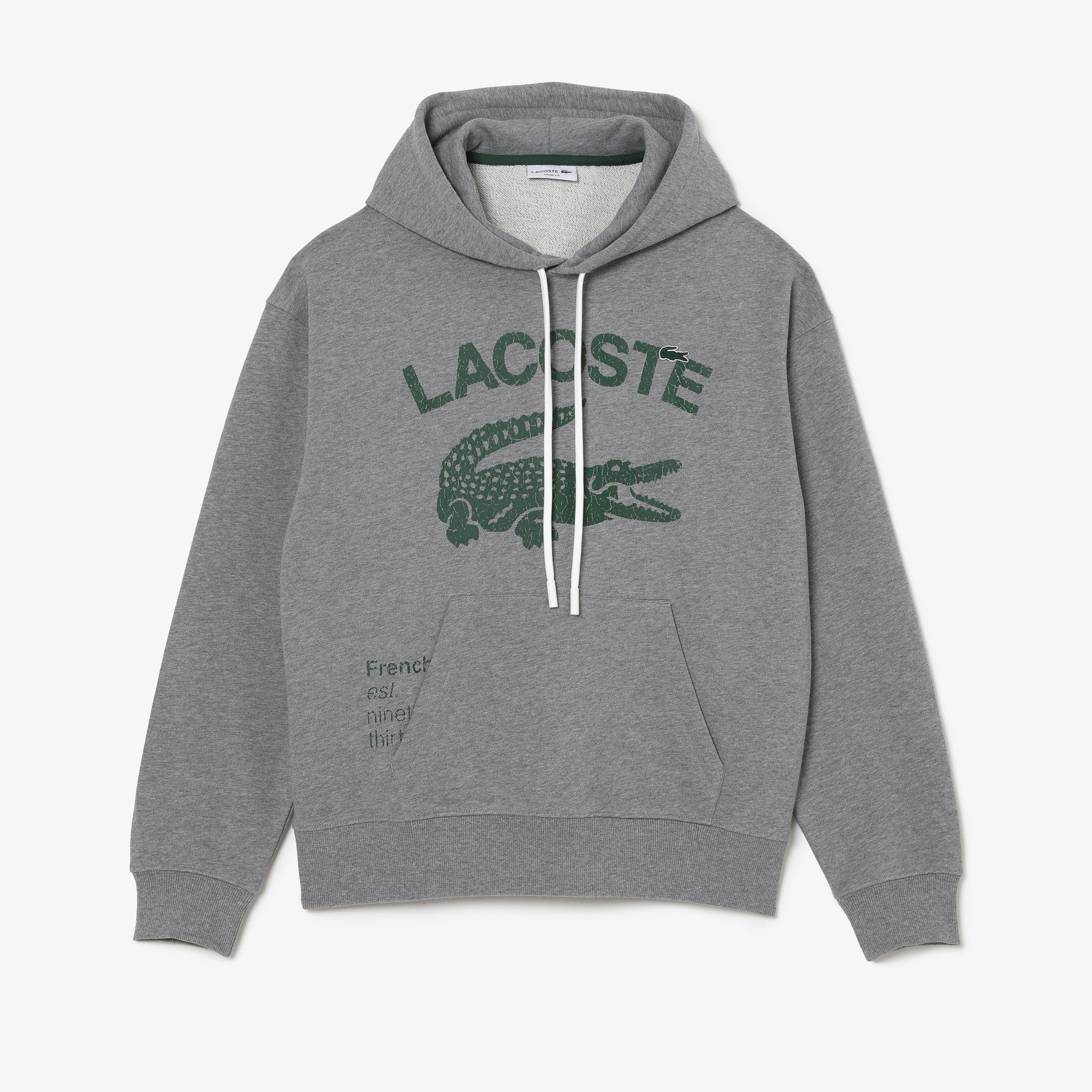 Lacoste Erkek Relaxed Fit Kapüşonlu Baskılı Gri Sweatshirt