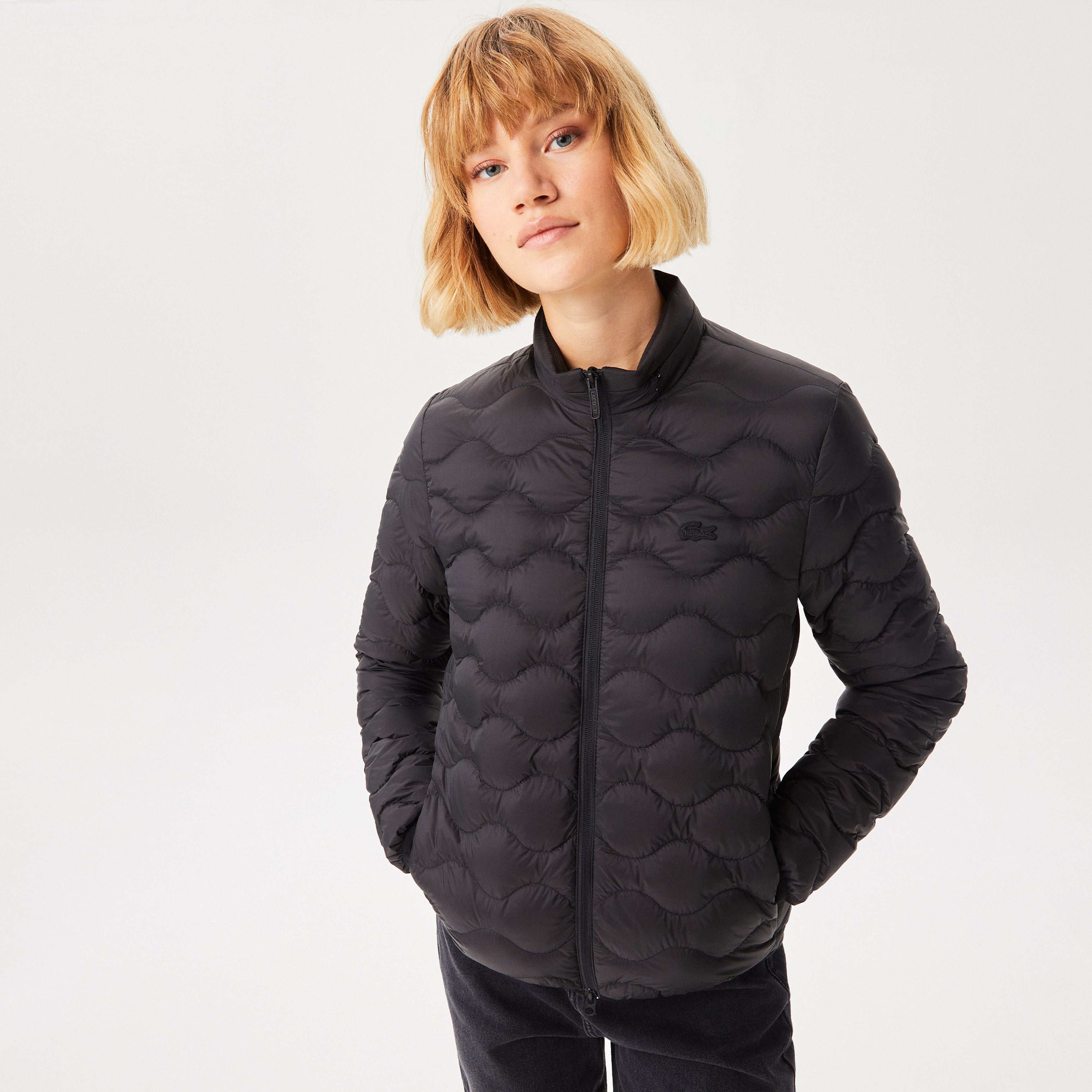 Lacoste Kadın Dik Yaka Kapitone Siyah Mont