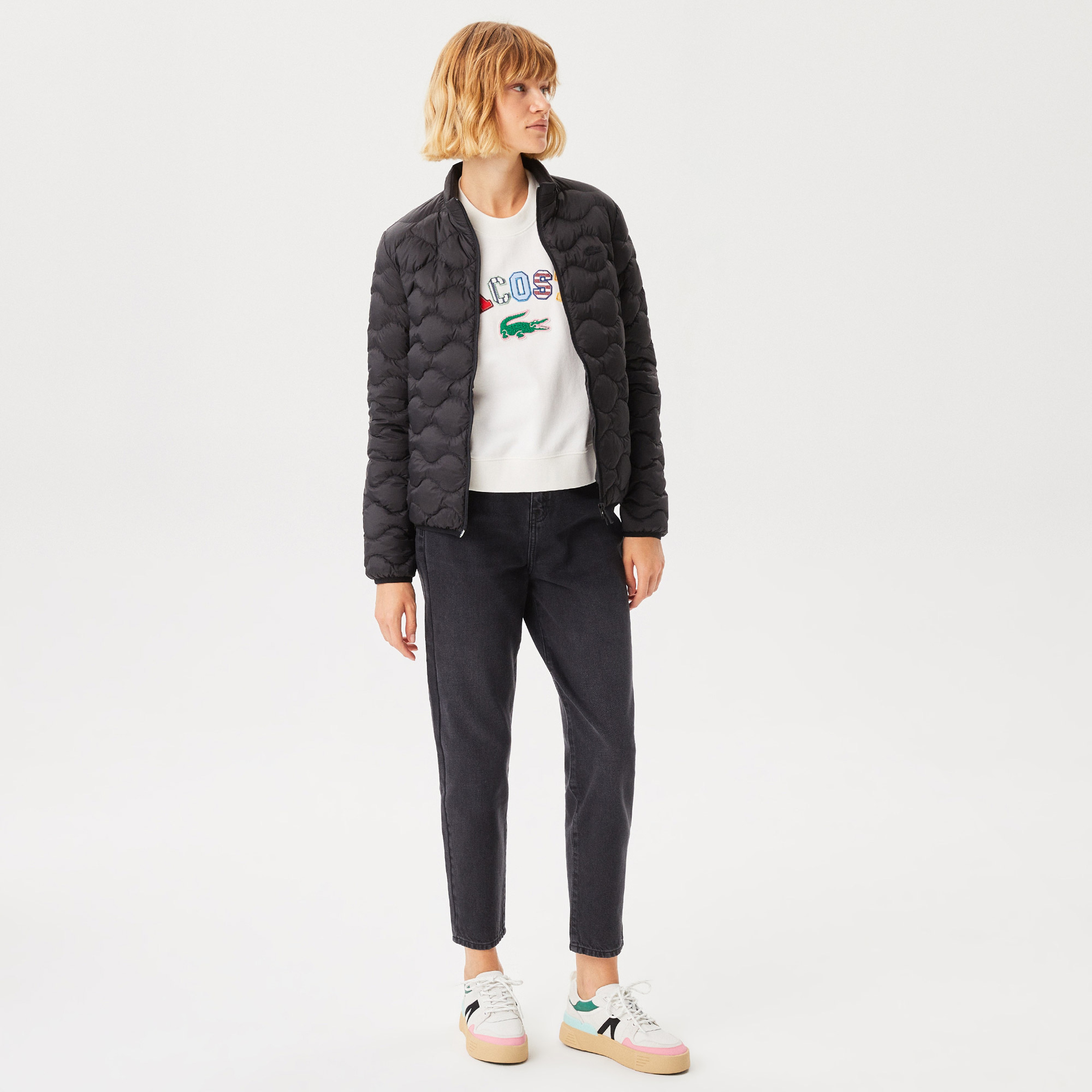 Lacoste Kadın Dik Yaka Kapitone Siyah Mont