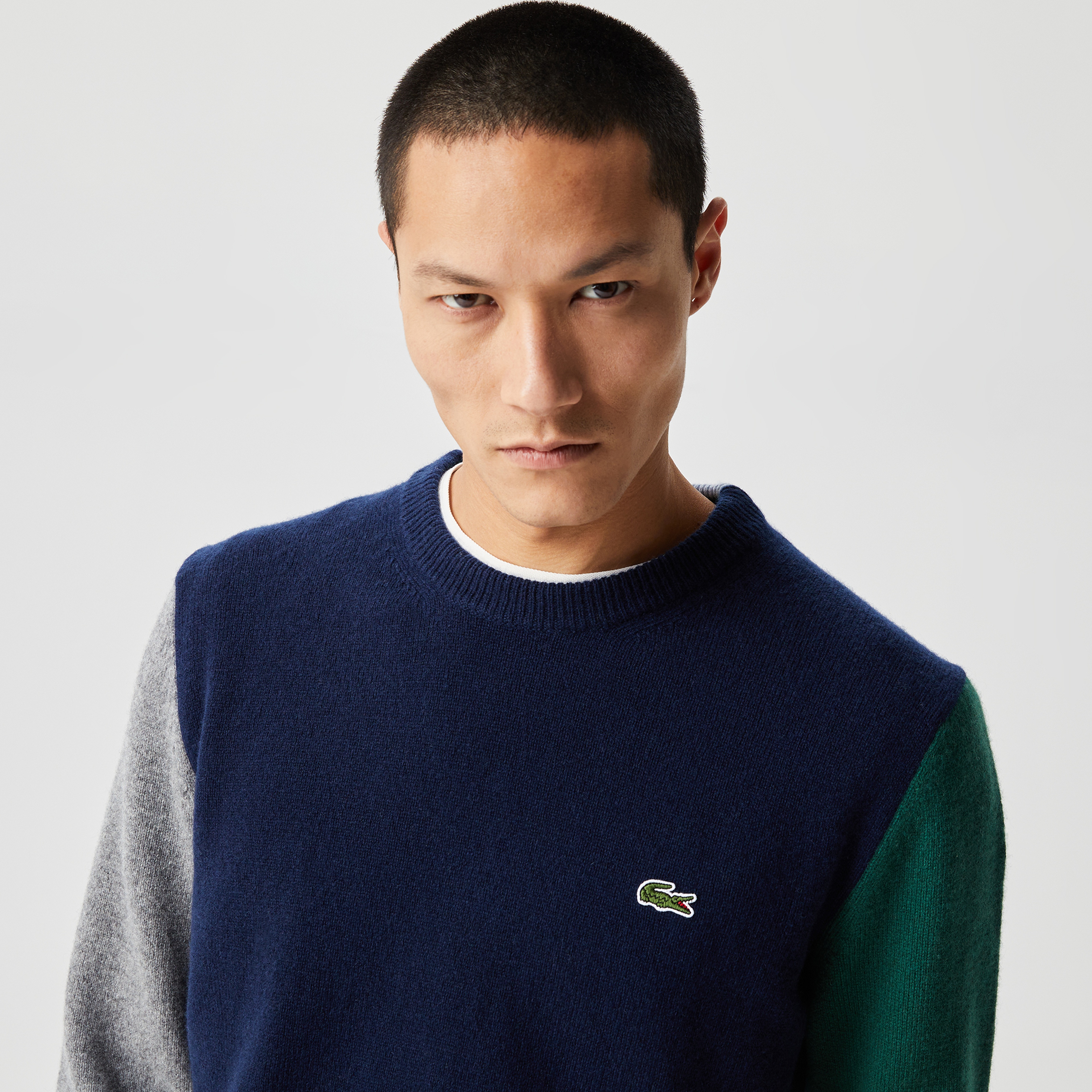 Lacoste Erkek Bisiklet Yaka Renk Bloklu Yün Lacivert Kazak