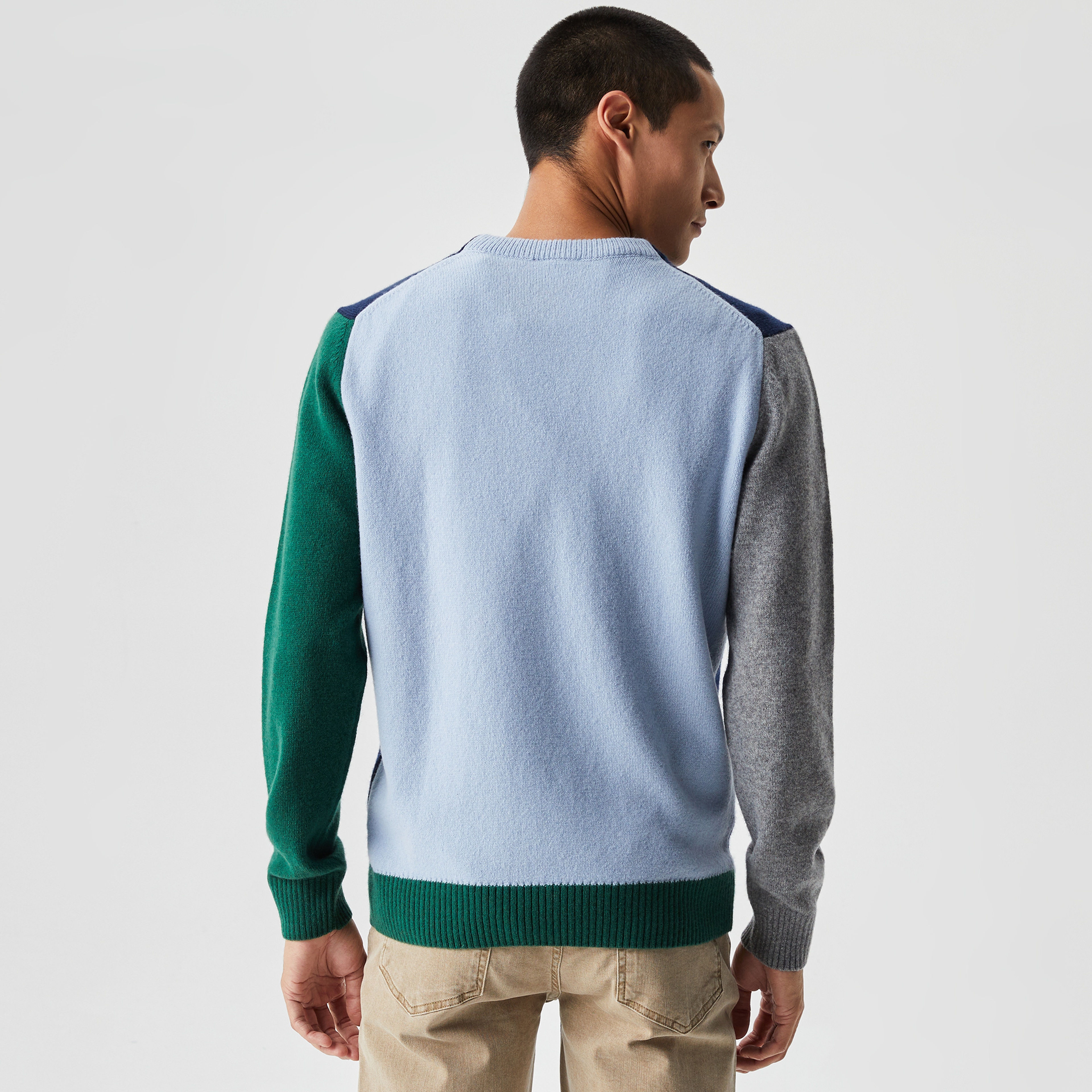 Lacoste Erkek Bisiklet Yaka Renk Bloklu Yün Lacivert Kazak