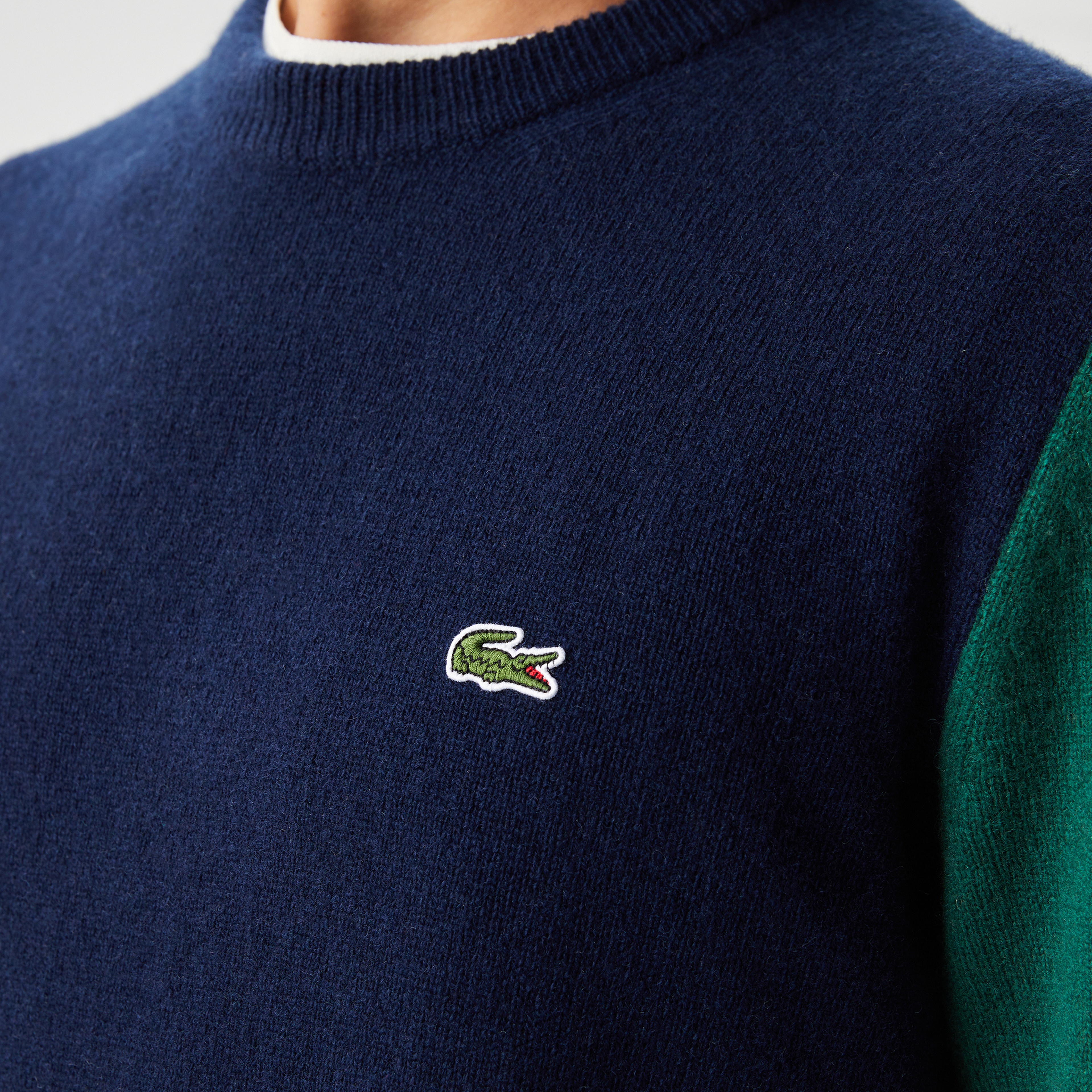 Lacoste Erkek Bisiklet Yaka Renk Bloklu Yün Lacivert Kazak