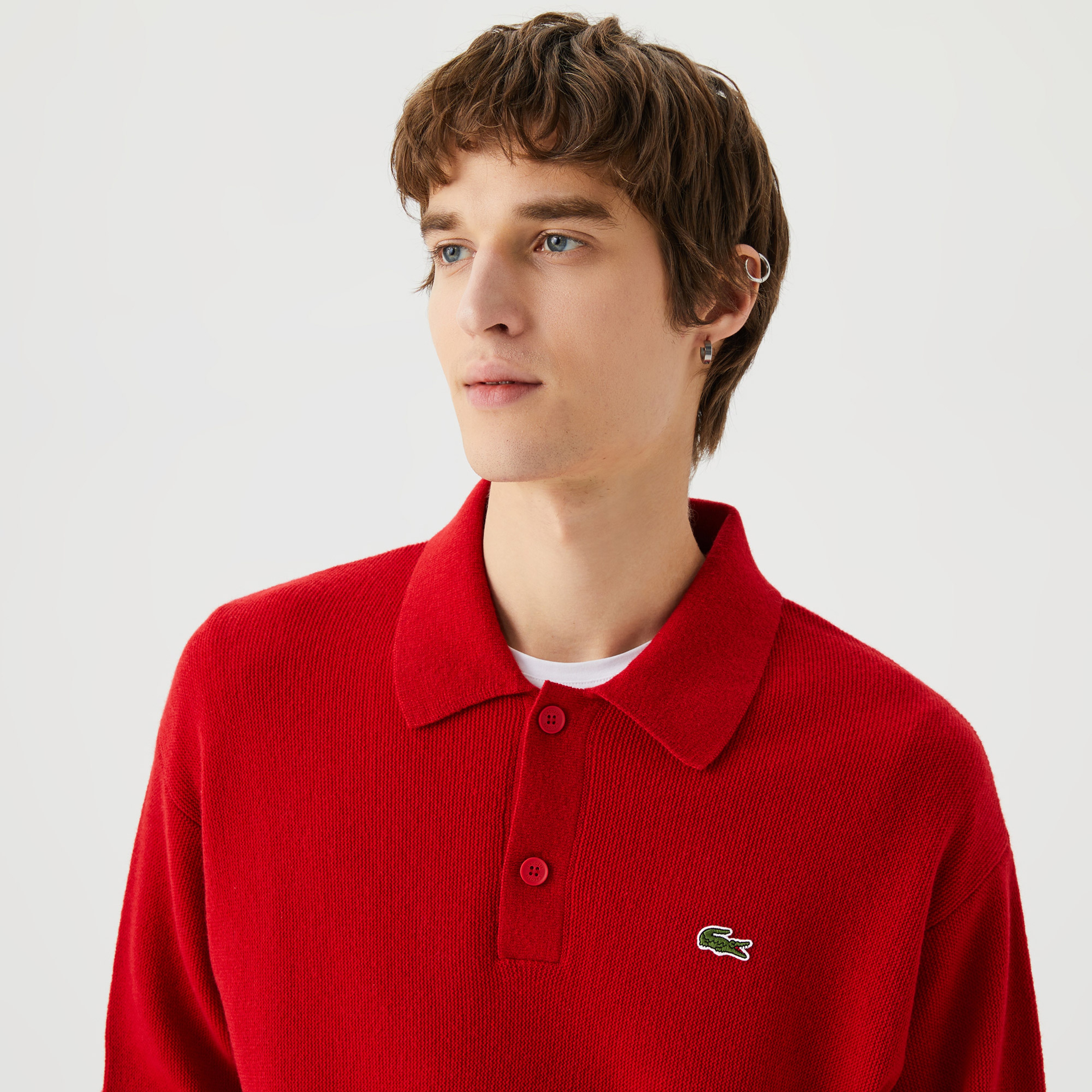 Lacoste Erkek Polo Yaka Yün Kırmızı Kazak