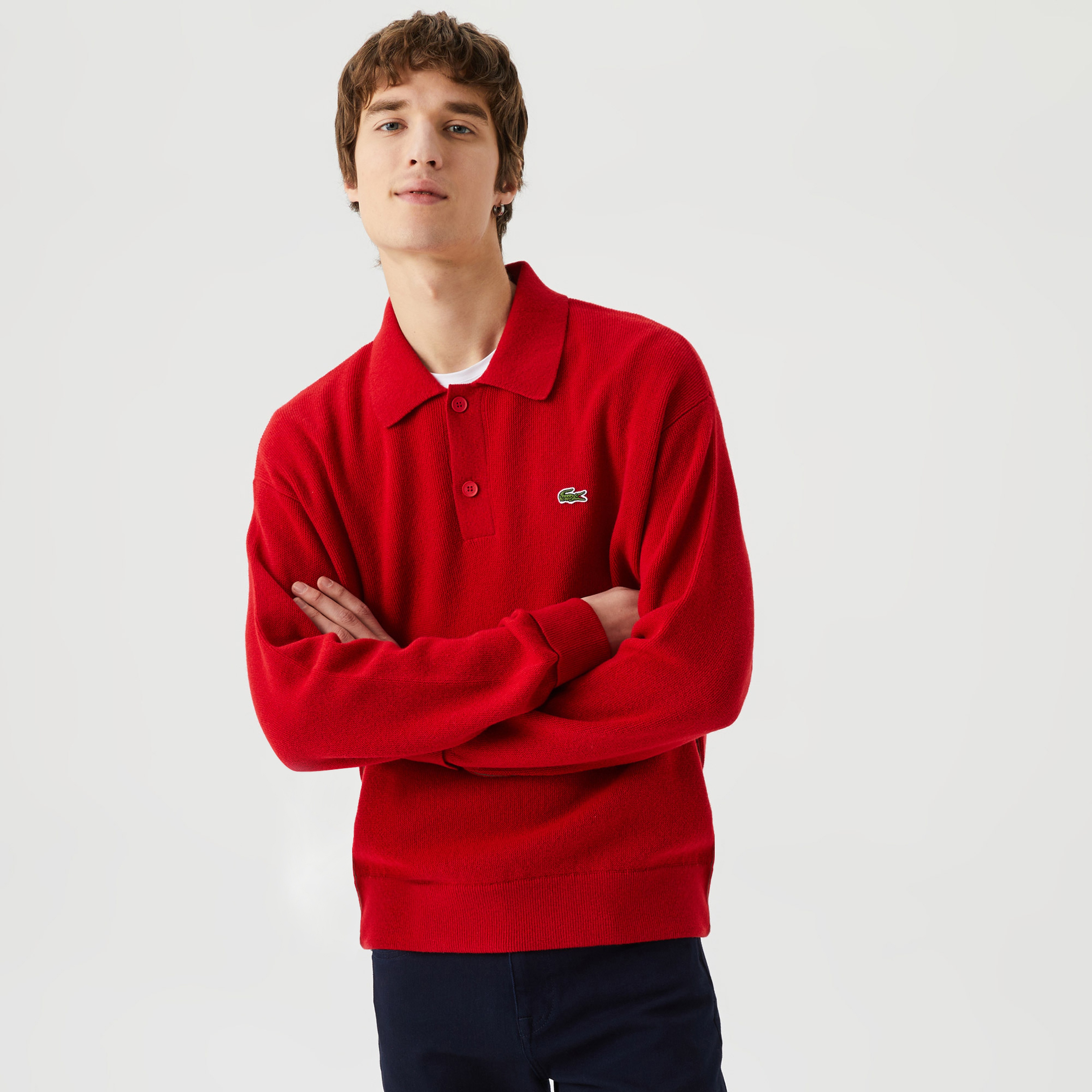 Lacoste Erkek Polo Yaka Yün Kırmızı Kazak