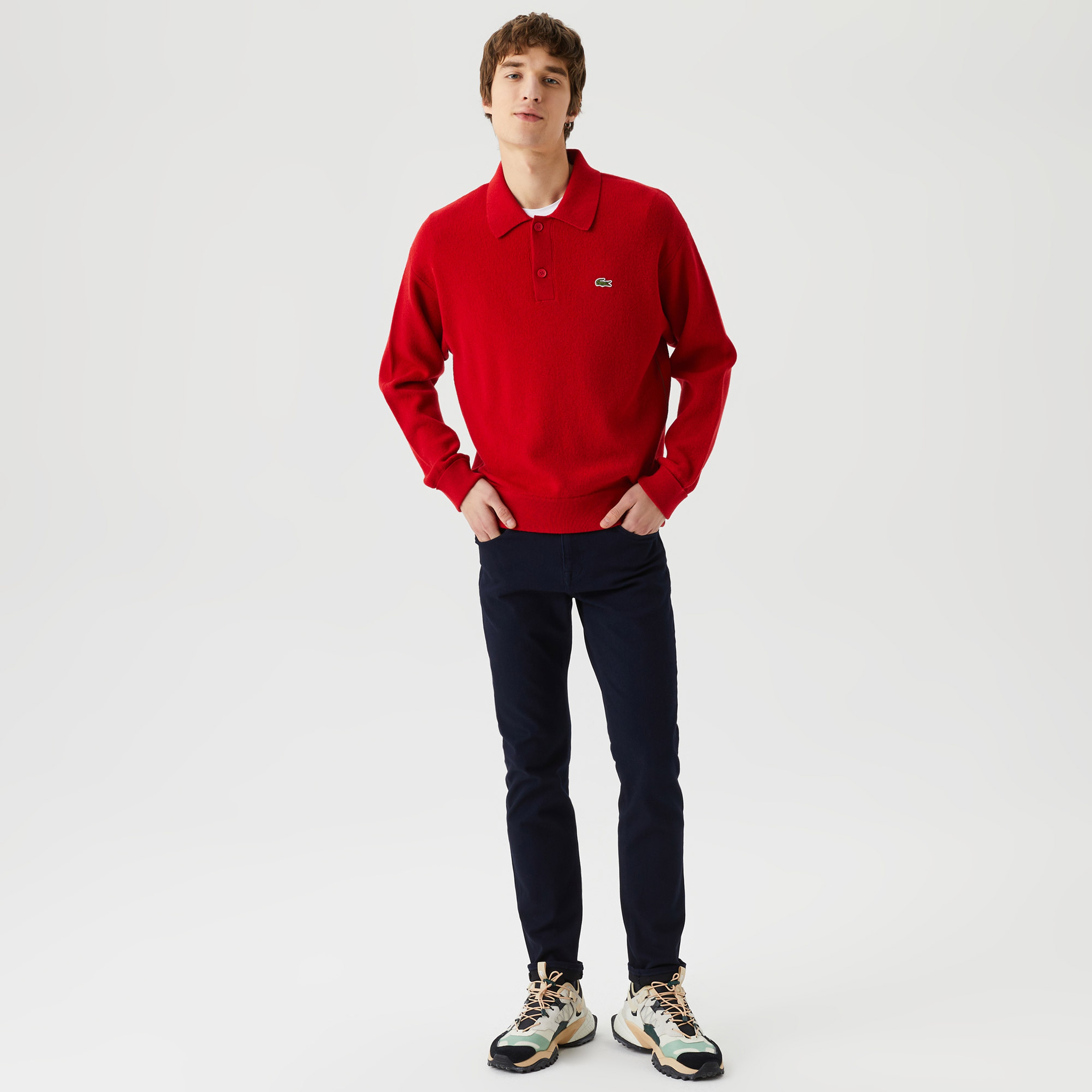 Lacoste Erkek Polo Yaka Yün Kırmızı Kazak