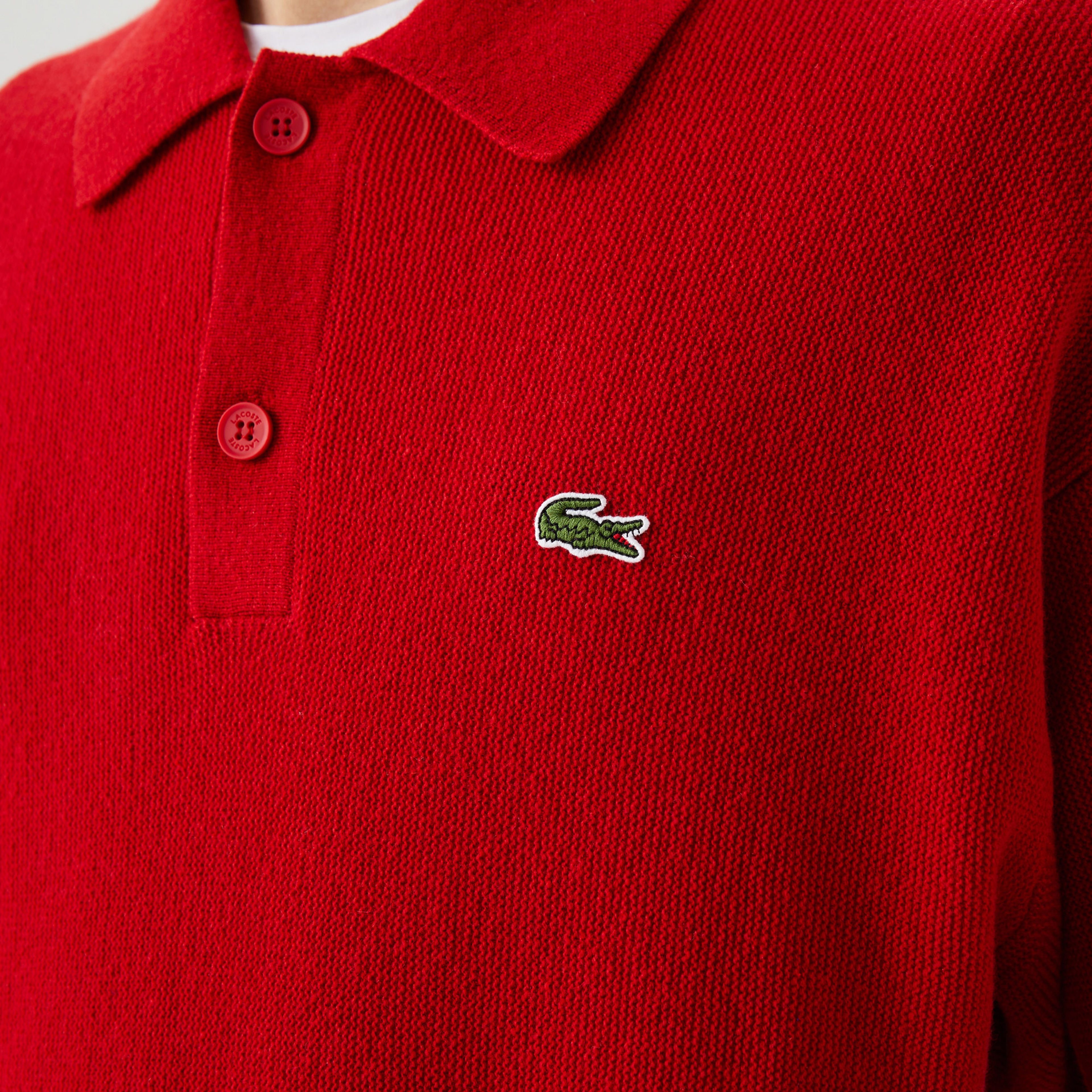 Lacoste Erkek Polo Yaka Yün Kırmızı Kazak