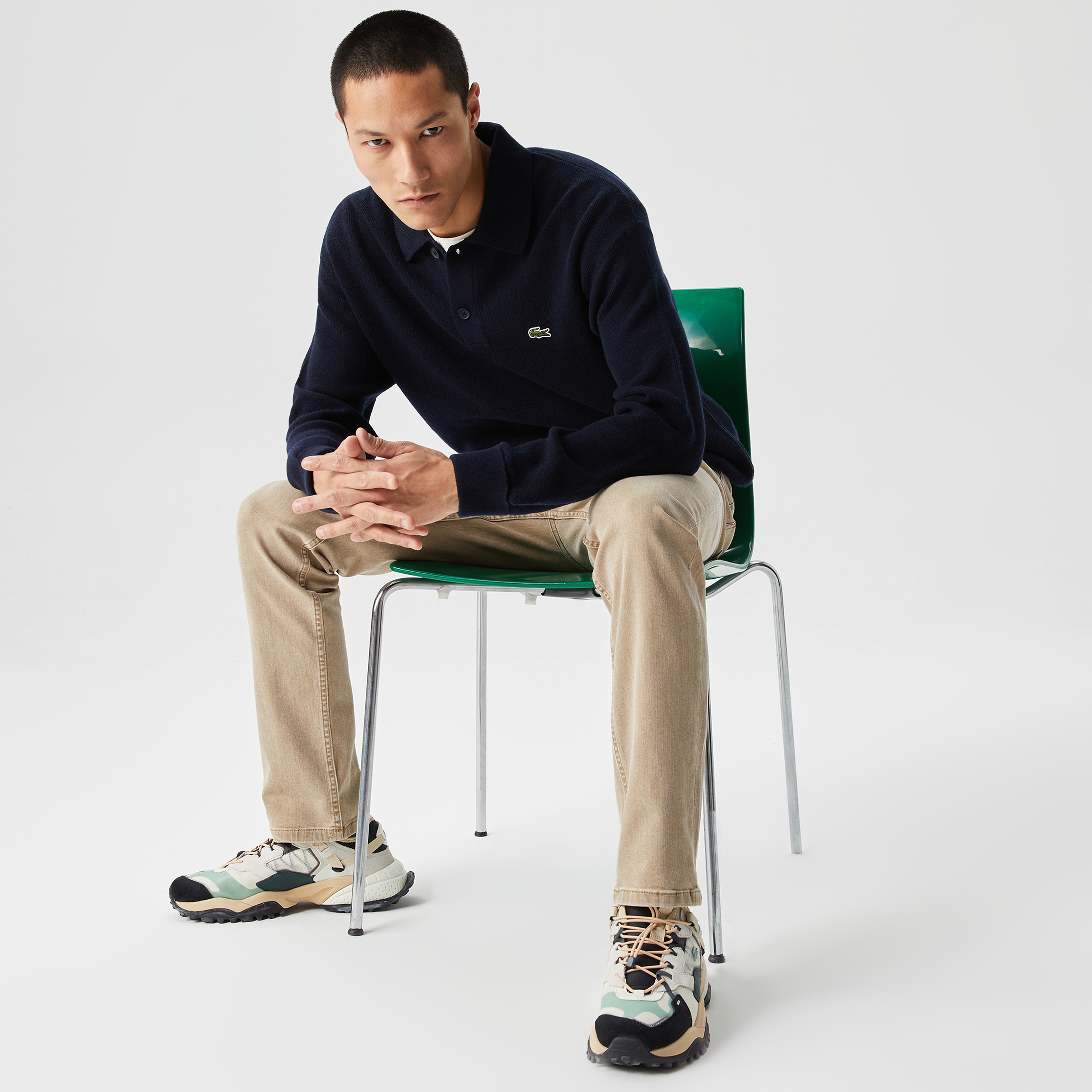 Erkek Relaxed Fit Polo Yaka Yün Lacivert Triko