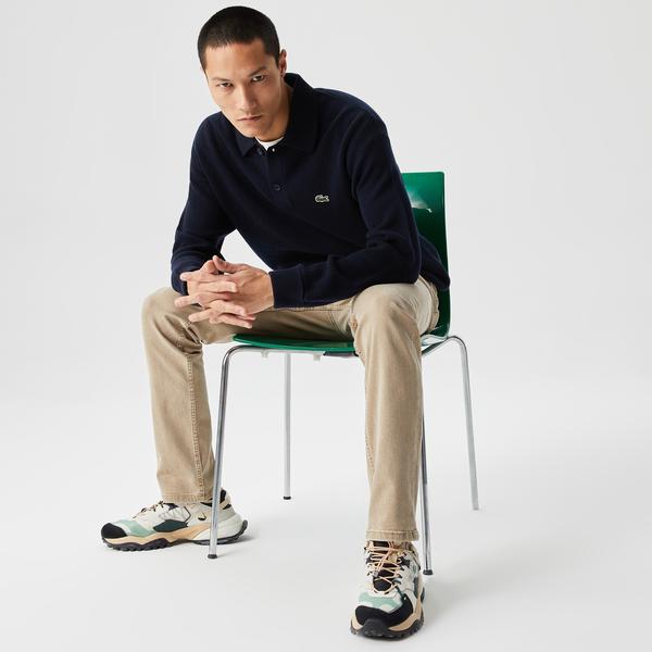 Erkek Relaxed Fit Polo Yaka Yün Lacivert Triko