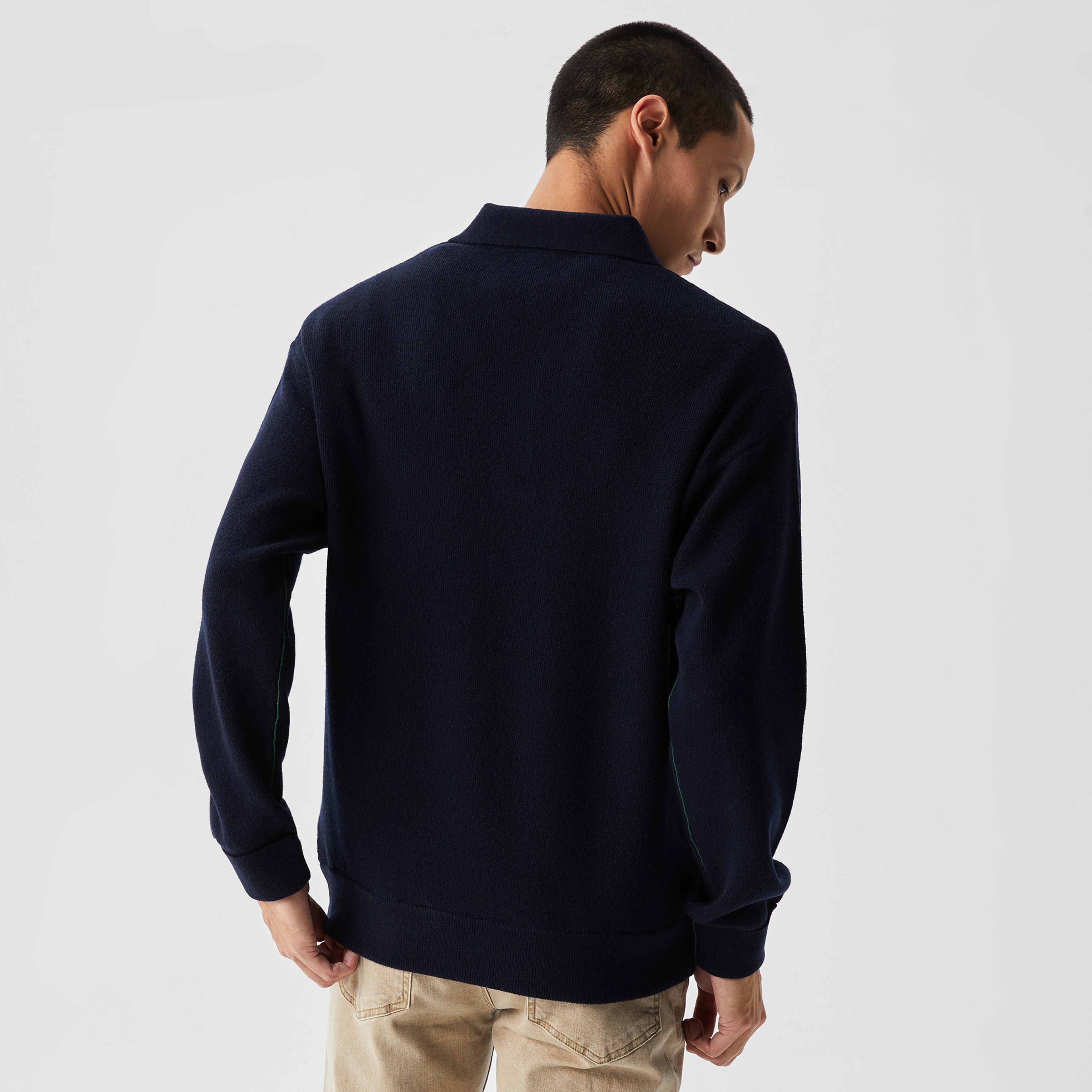 Erkek Relaxed Fit Polo Yaka Yün Lacivert Triko