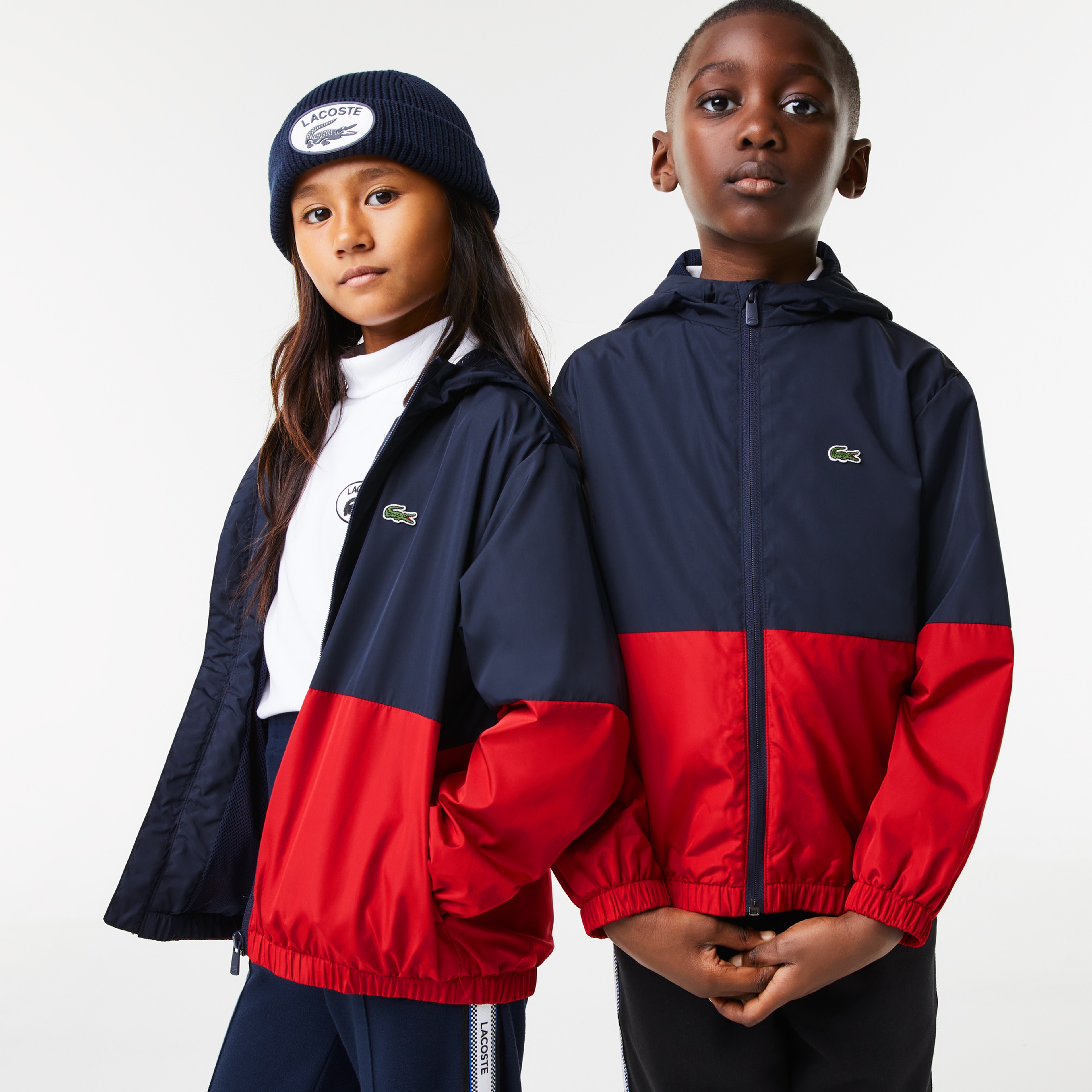 Lacoste Çocuk Kapüşonlu Renk Bloklu Lacivert Rüzgarlık