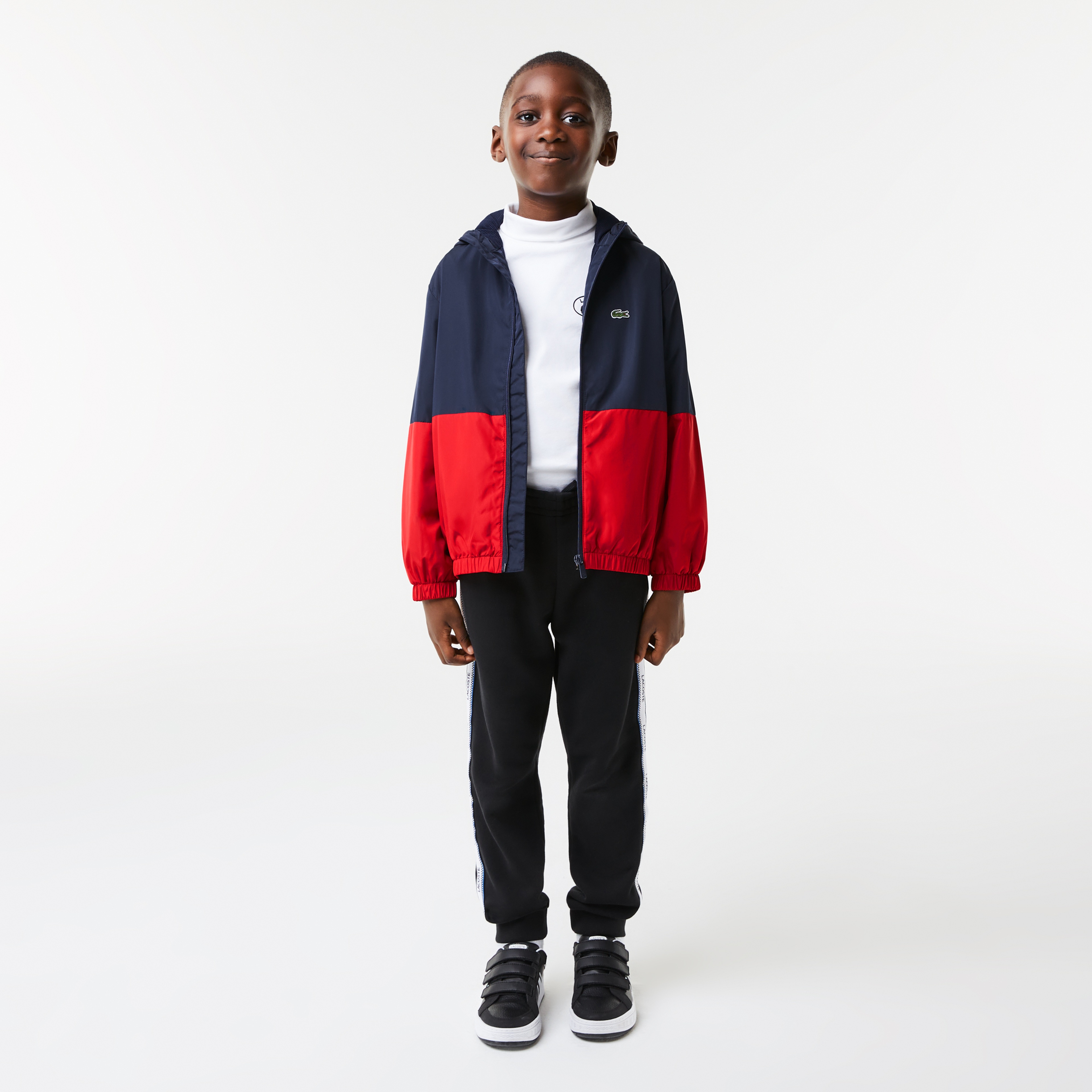 Lacoste Çocuk Kapüşonlu Renk Bloklu Lacivert Rüzgarlık