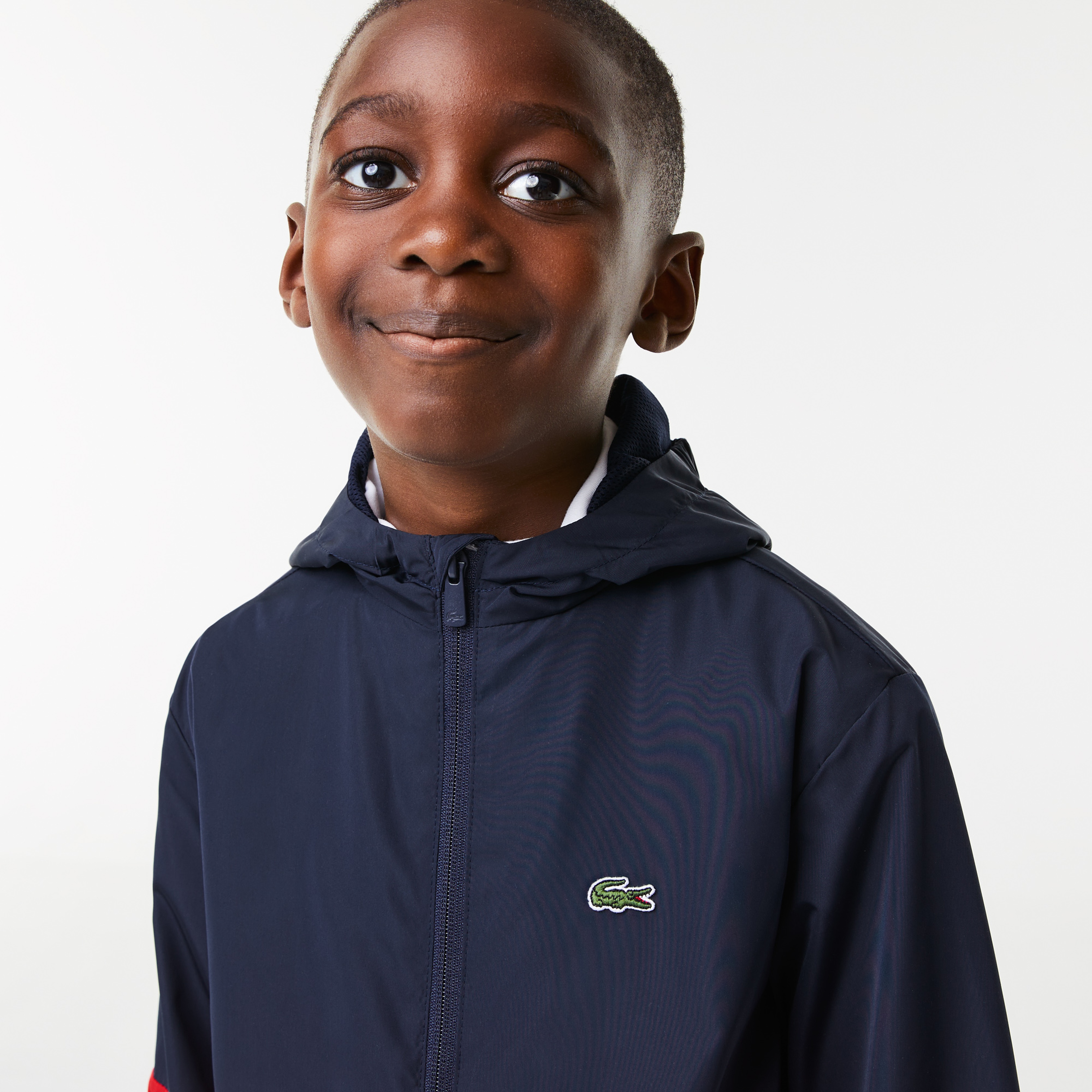 Lacoste Çocuk Kapüşonlu Renk Bloklu Lacivert Rüzgarlık