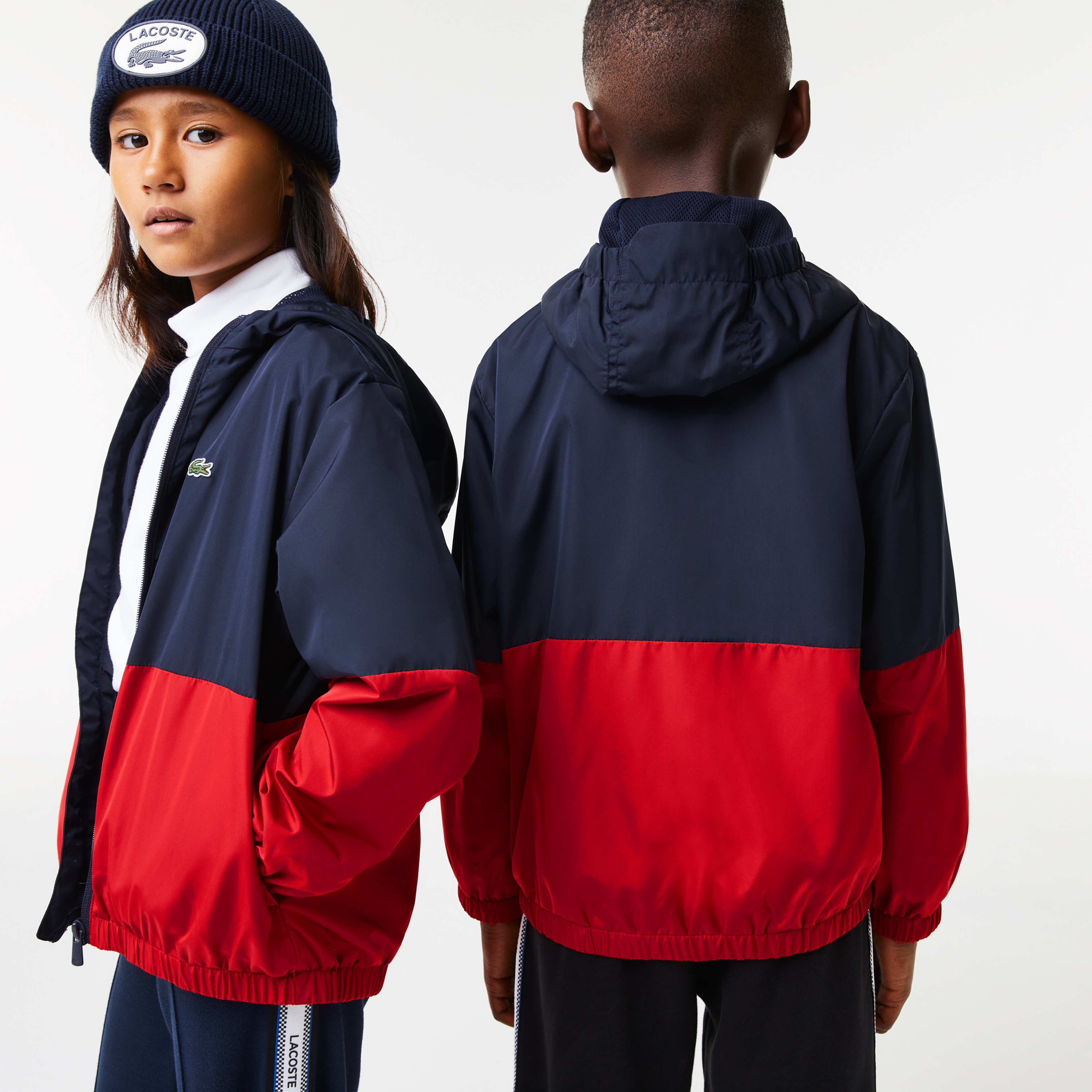 Lacoste Çocuk Kapüşonlu Renk Bloklu Lacivert Rüzgarlık