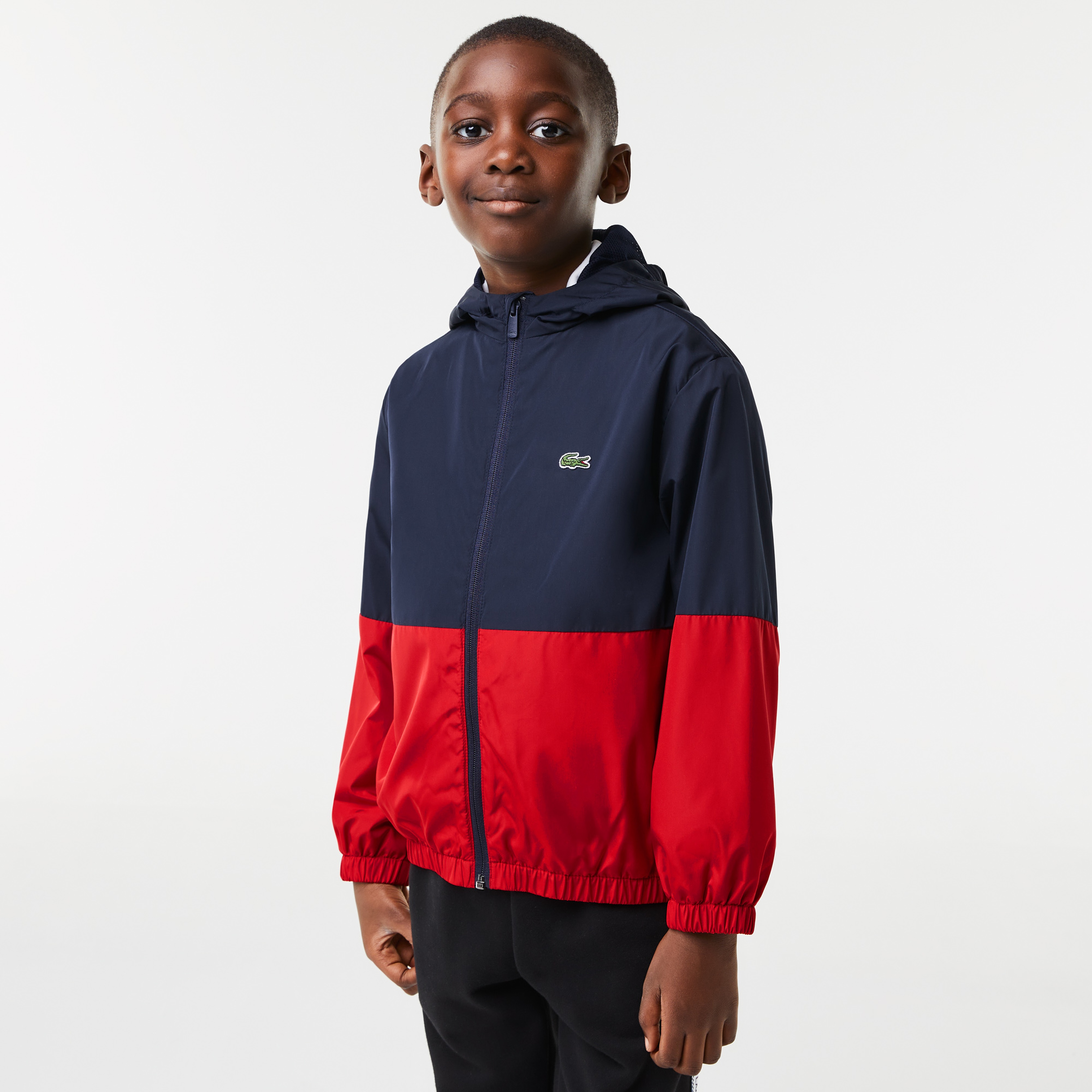 Lacoste Çocuk Kapüşonlu Renk Bloklu Lacivert Rüzgarlık