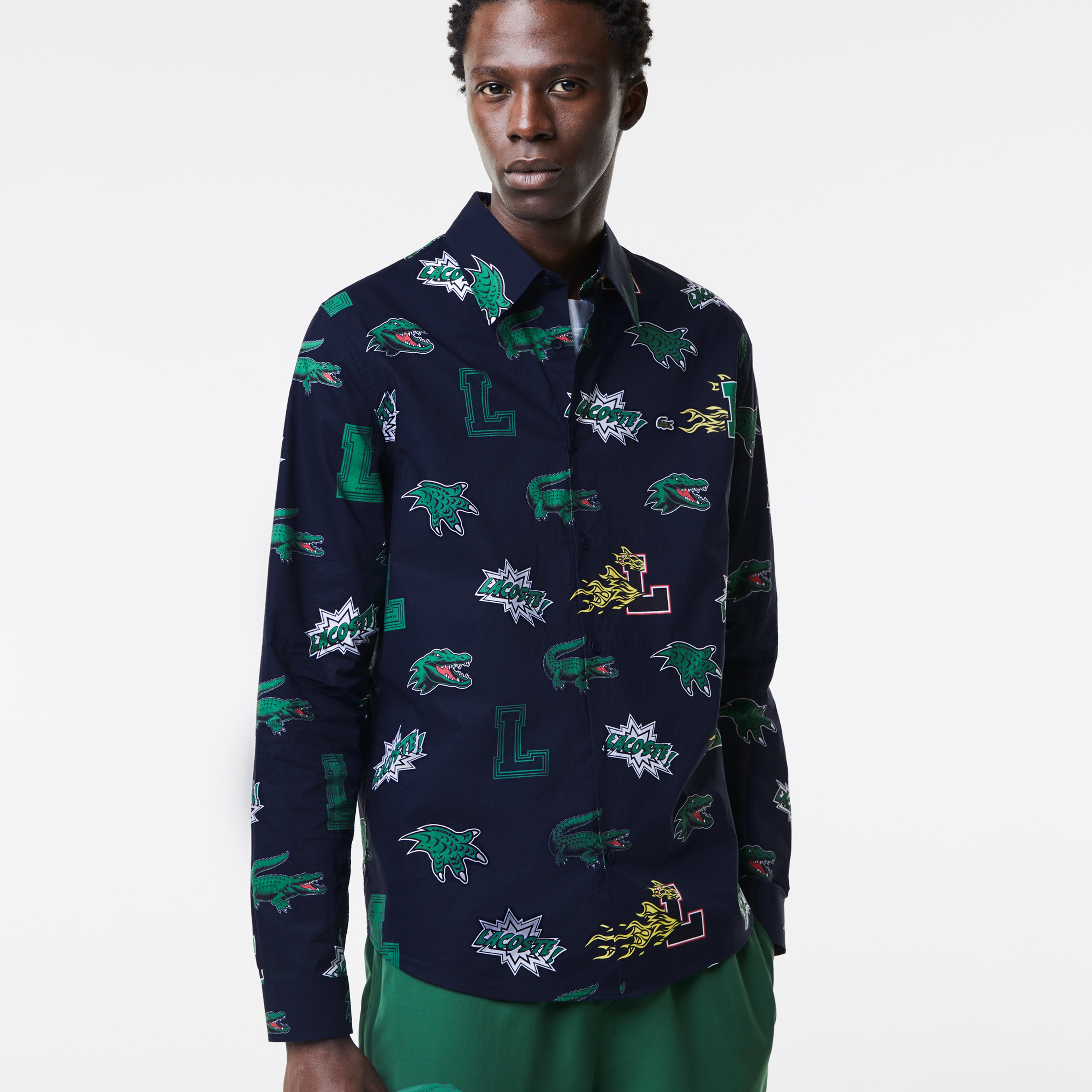 Lacoste Erkek Regular Fit Desenli Lacivert Gömlek