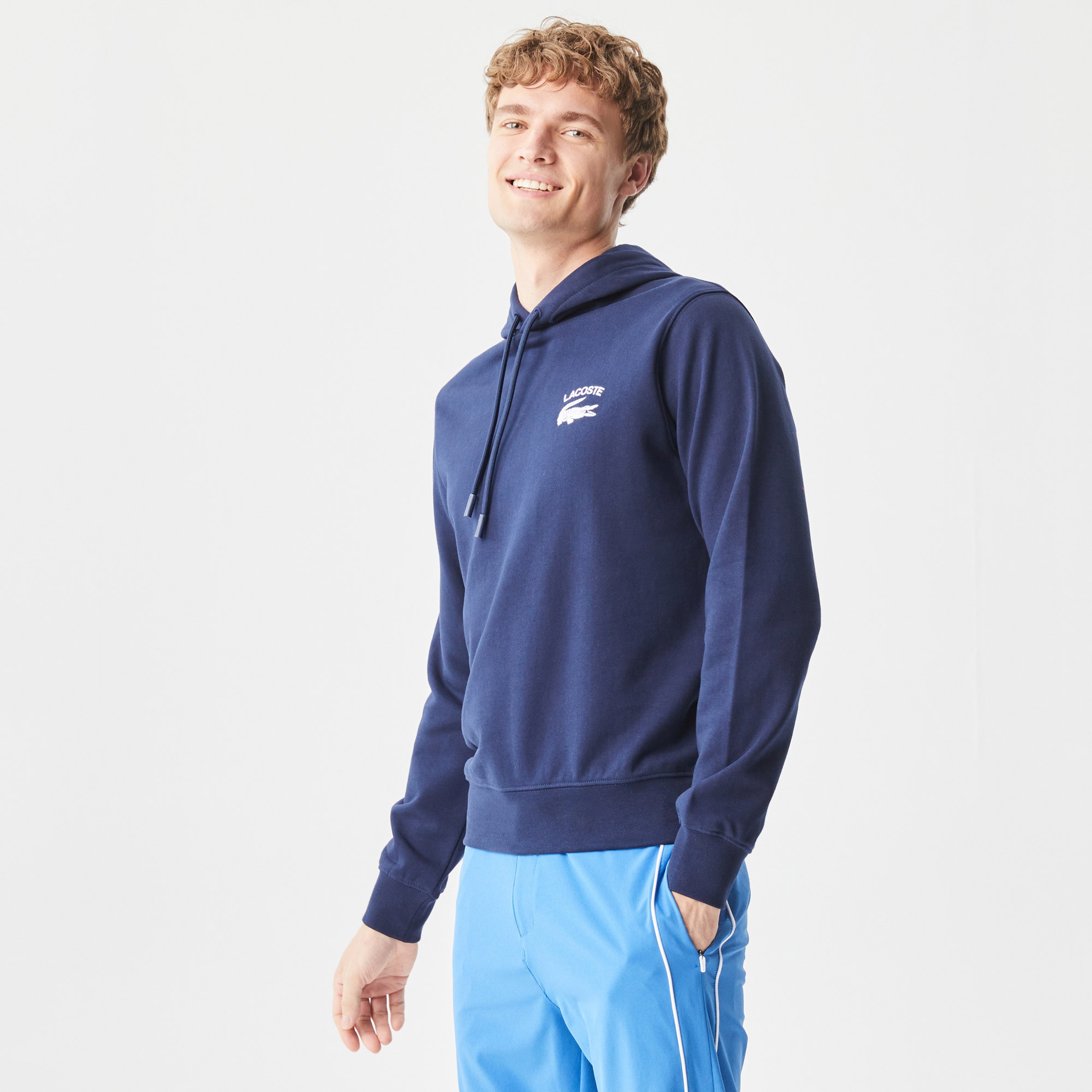 Lacoste Erkek Classic Fit Ayarlanabilir Kapüşonlu Baskılı Lacivert Sweatshirt
