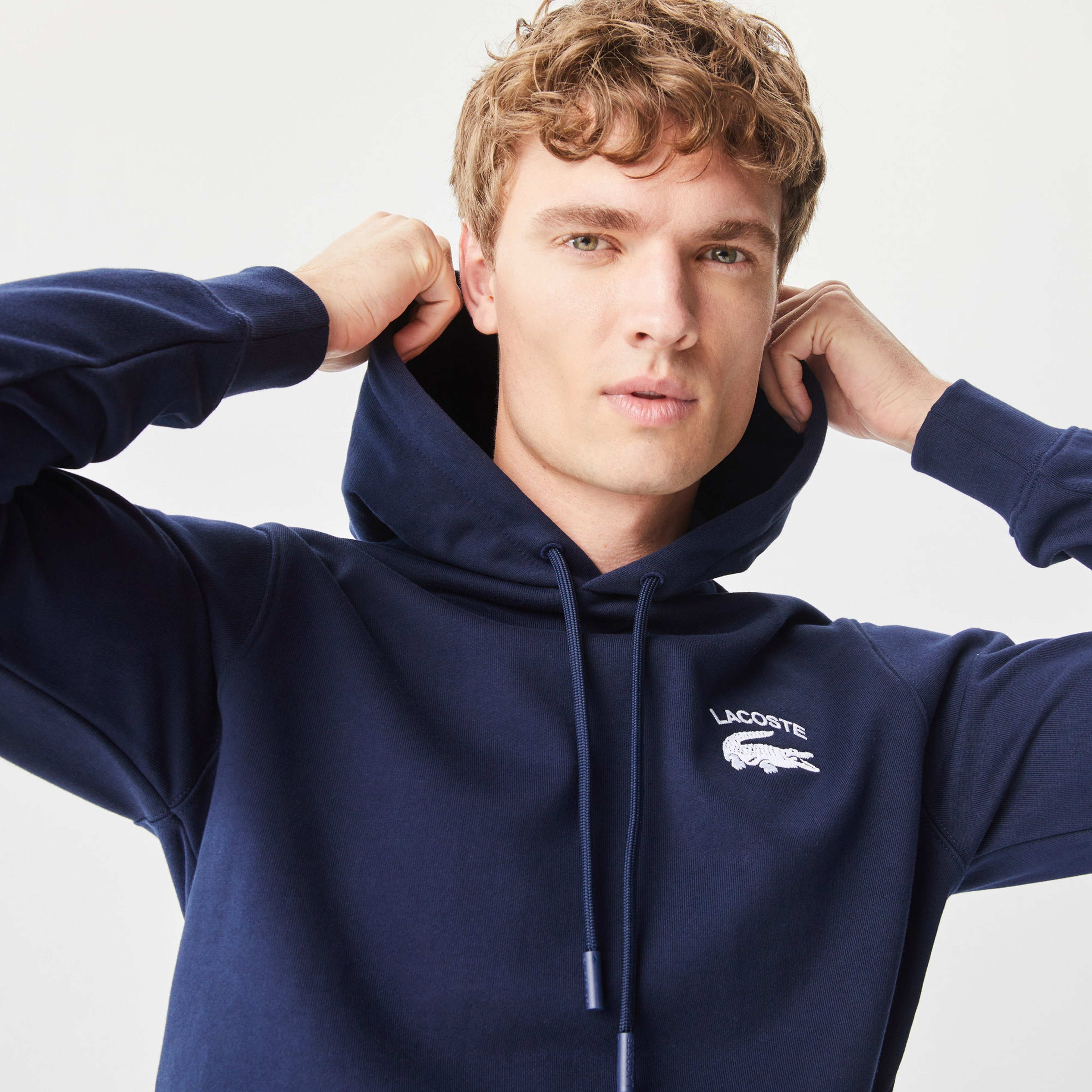 Lacoste Erkek Classic Fit Ayarlanabilir Kapüşonlu Baskılı Lacivert Sweatshirt