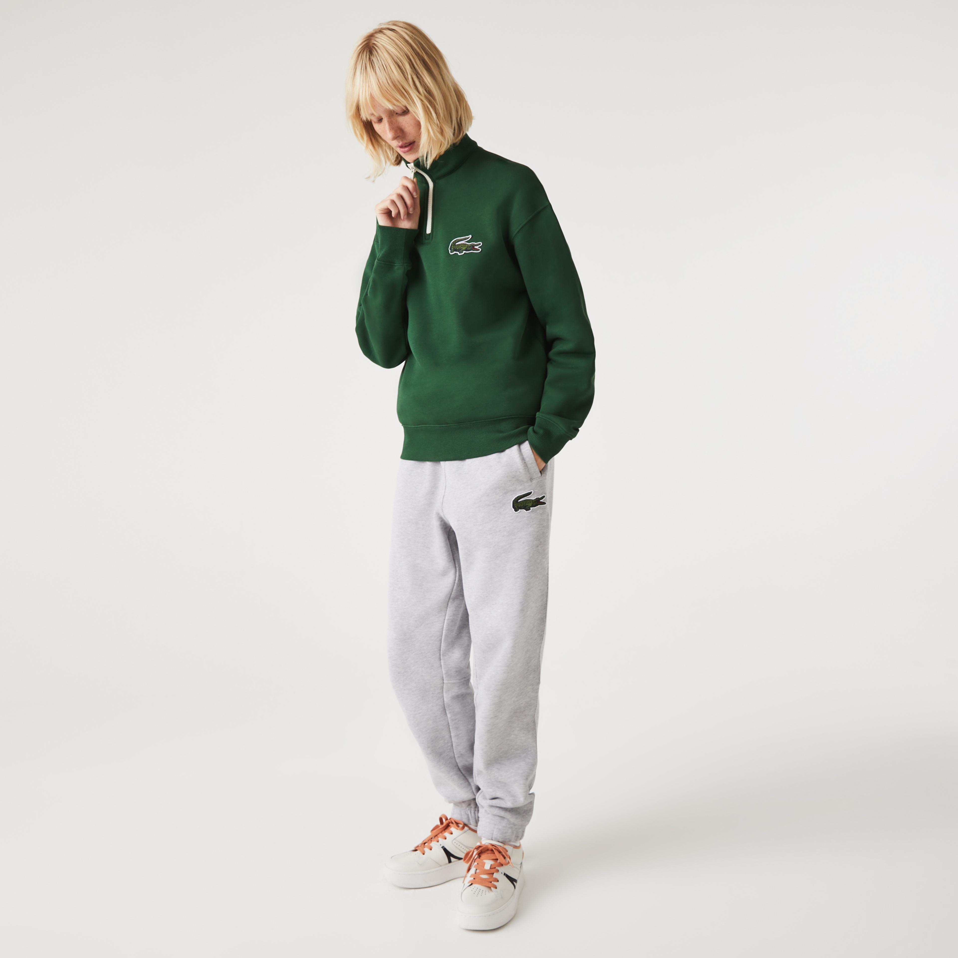 Lacoste Unisex Relaxed Fit Dik Yaka Organik Pamuk Yeşil Sweatshirt