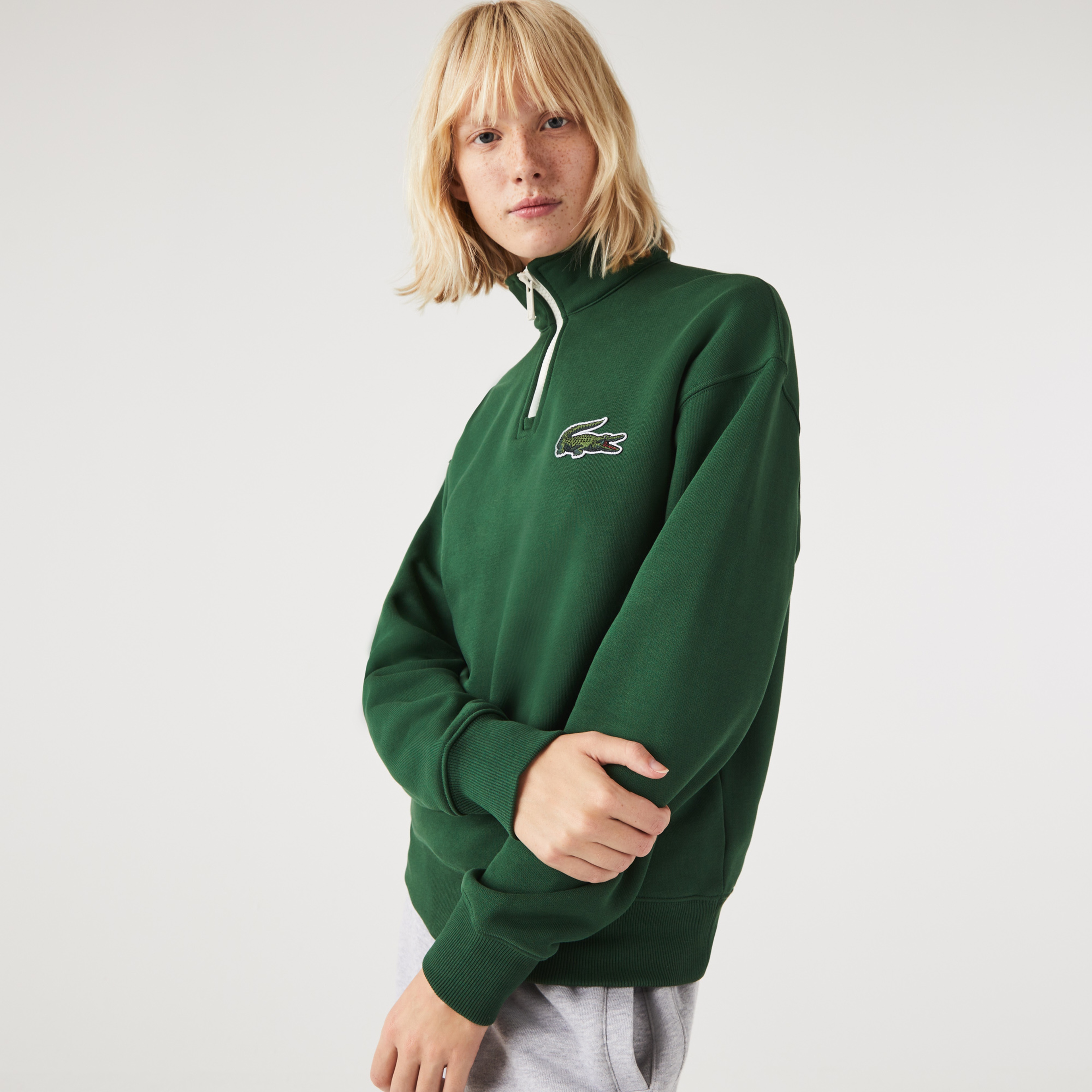 Lacoste Unisex Relaxed Fit Dik Yaka Organik Pamuk Yeşil Sweatshirt