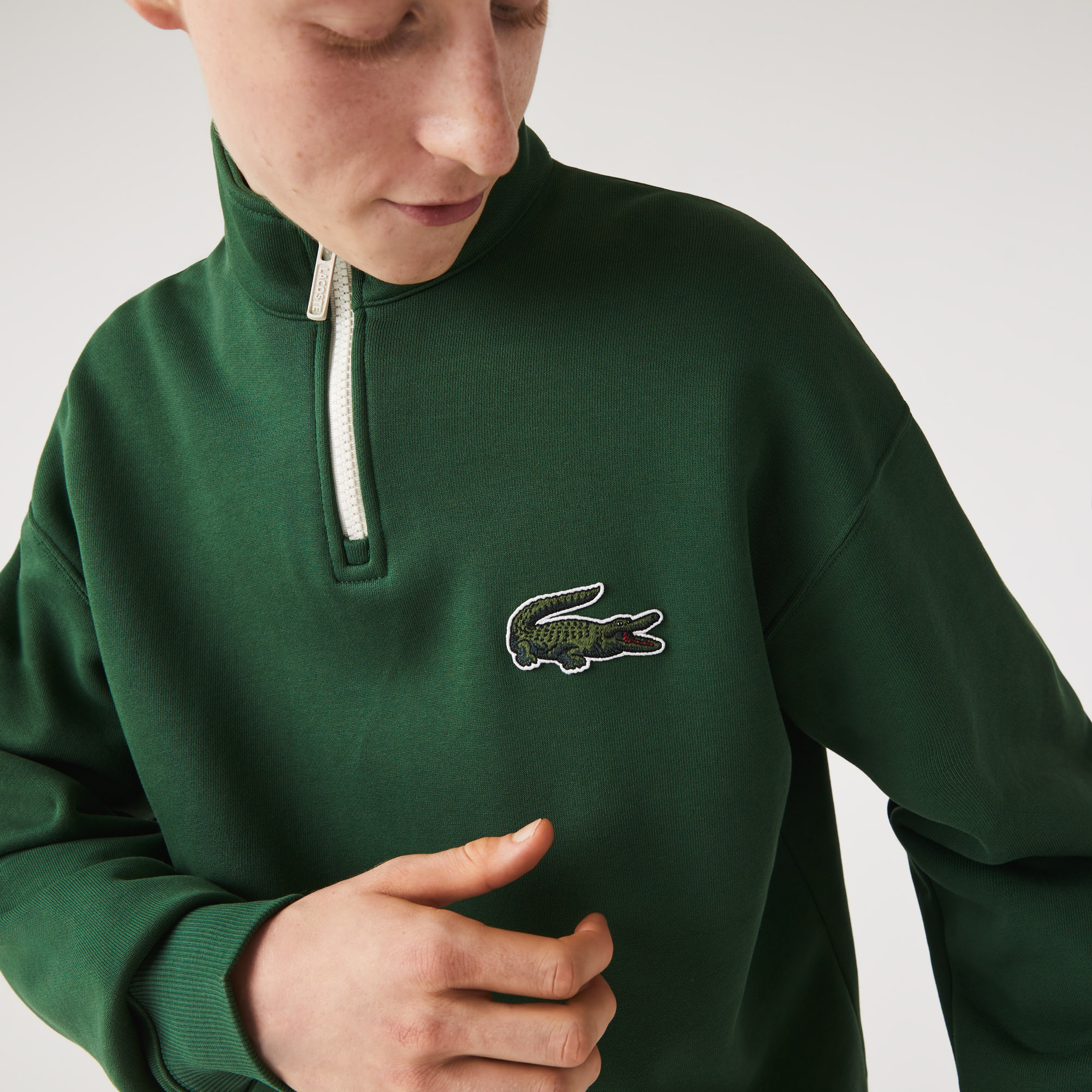 Lacoste Unisex Relaxed Fit Dik Yaka Organik Pamuk Yeşil Sweatshirt