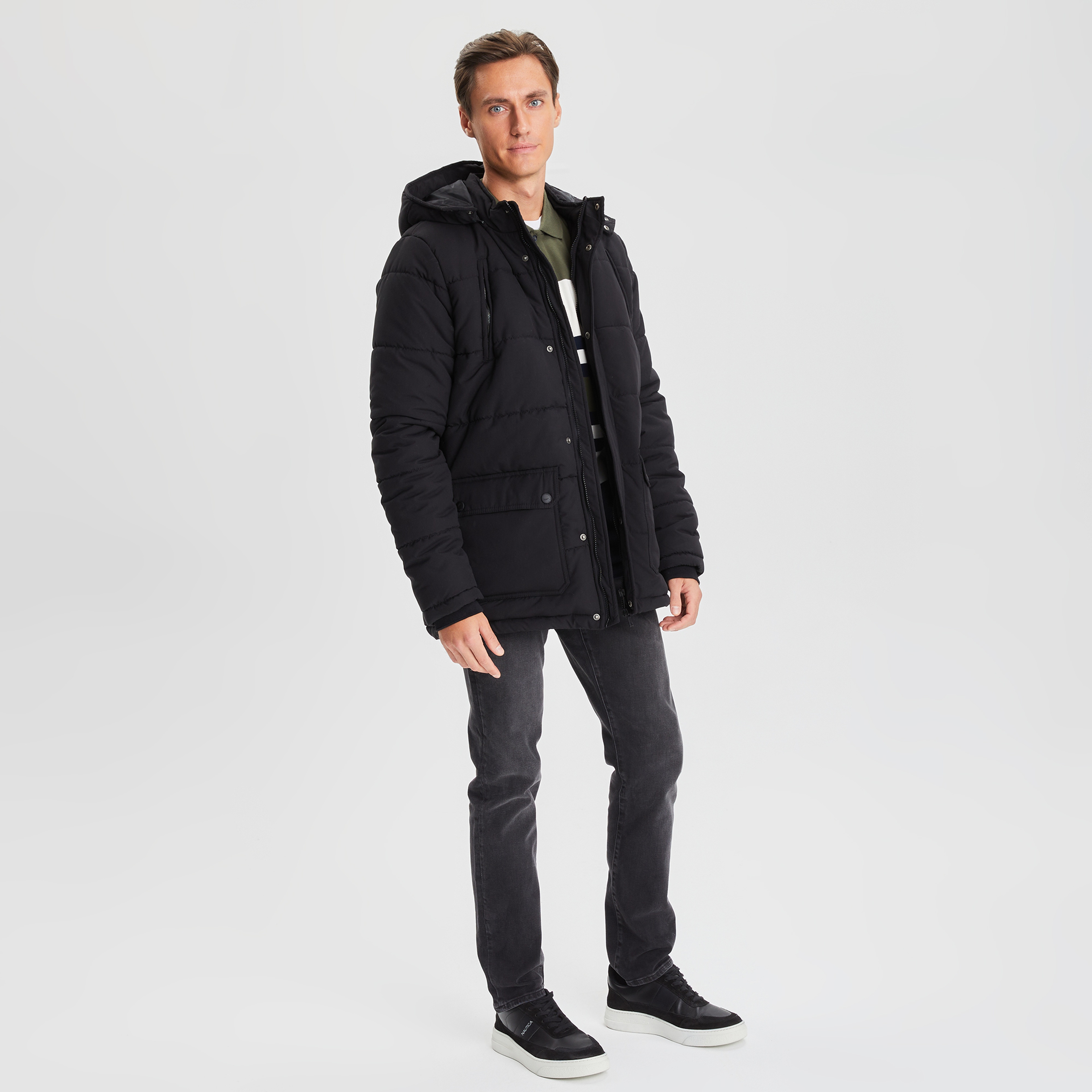 NAUTICA ERKEK SİYAH UZUN KOLLU STANDART FIT MONT