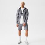 Erkek Slim Fit Kapüşonlu Desenli Gri Sweatshirt