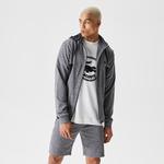Erkek Slim Fit Kapüşonlu Desenli Gri Sweatshirt