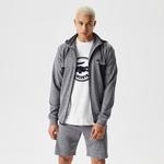 Erkek Slim Fit Kapüşonlu Desenli Gri Sweatshirt