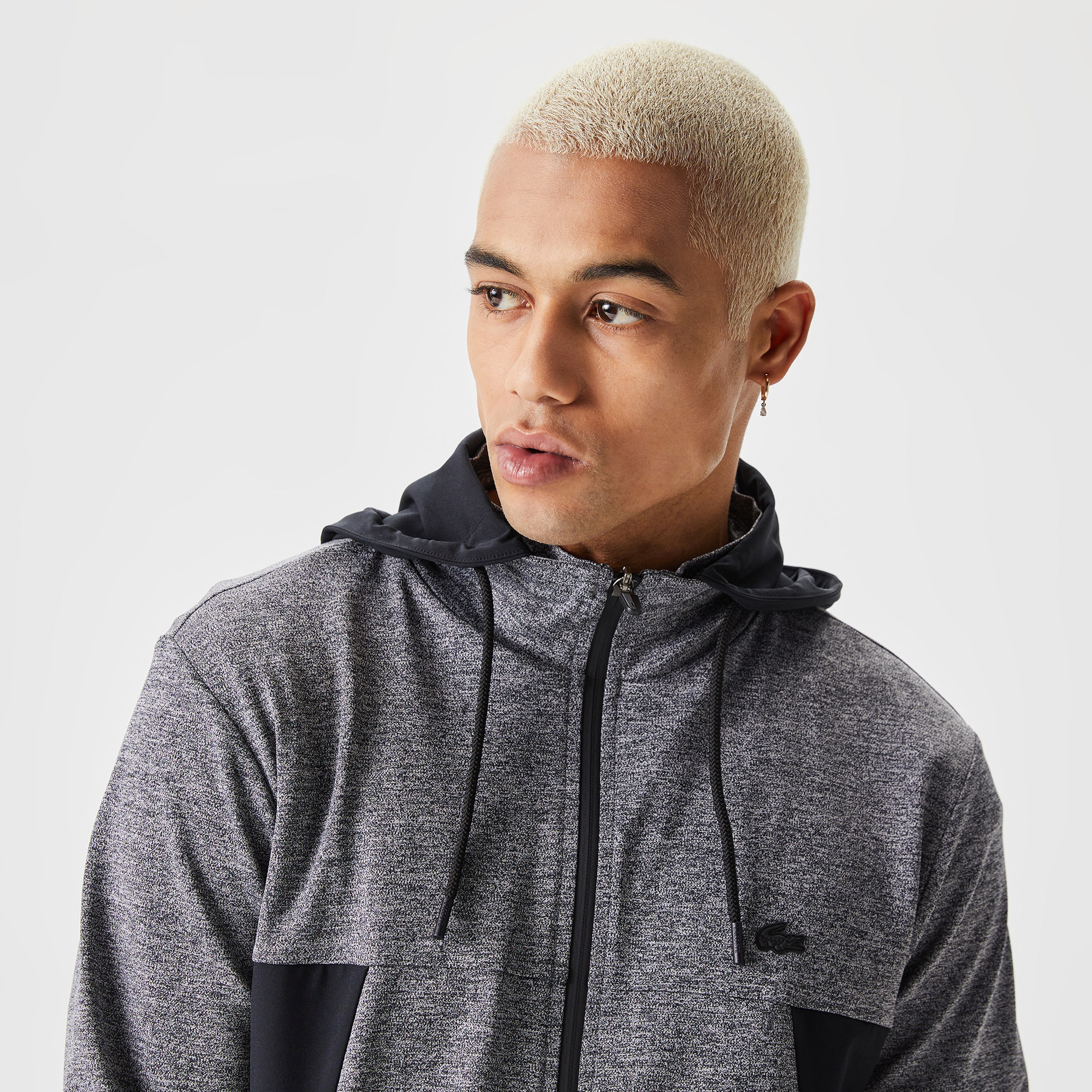 Erkek Slim Fit Kapüşonlu Desenli Gri Sweatshirt