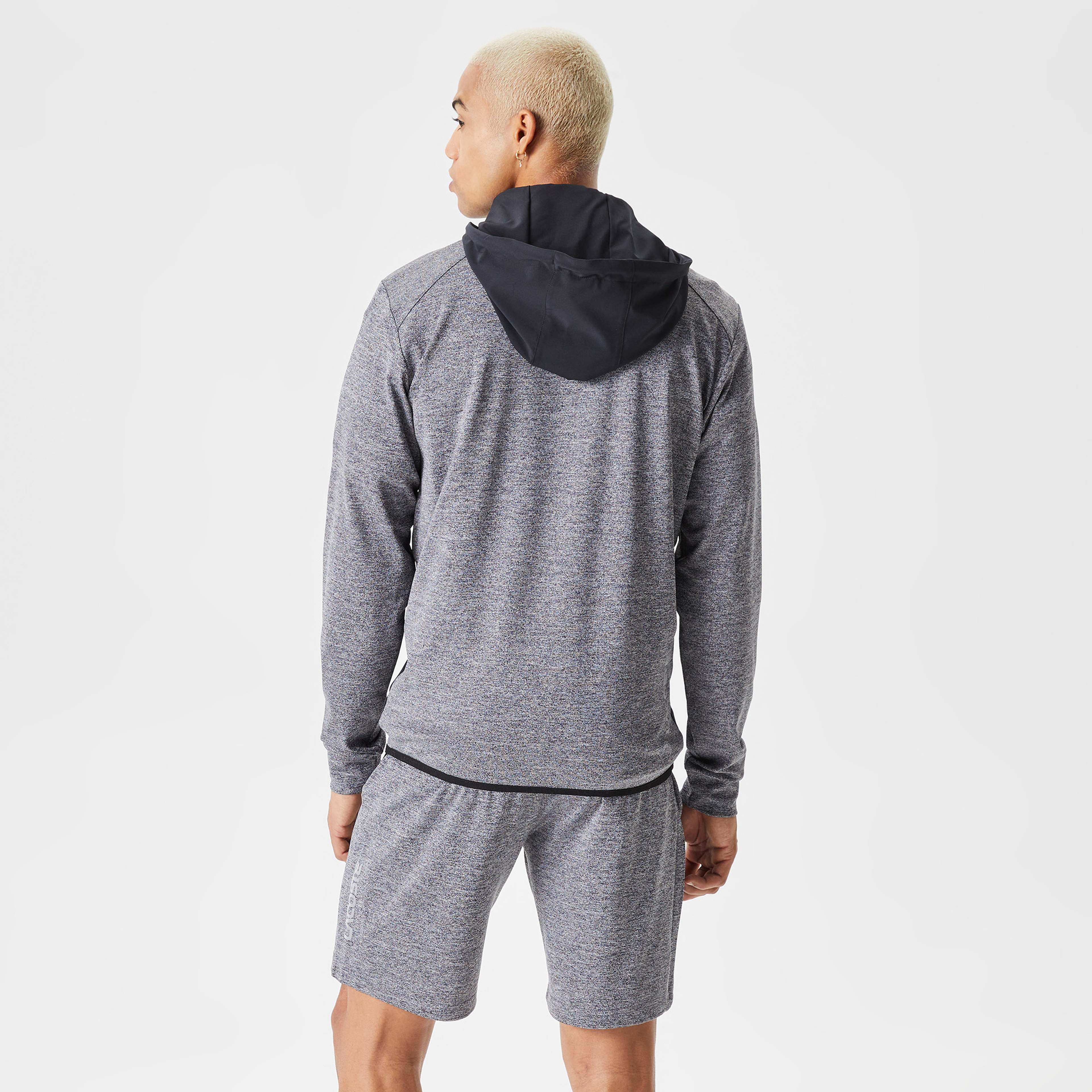 Erkek Slim Fit Kapüşonlu Desenli Gri Sweatshirt