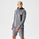 Erkek Slim Fit Kapüşonlu Desenli Gri Sweatshirt
