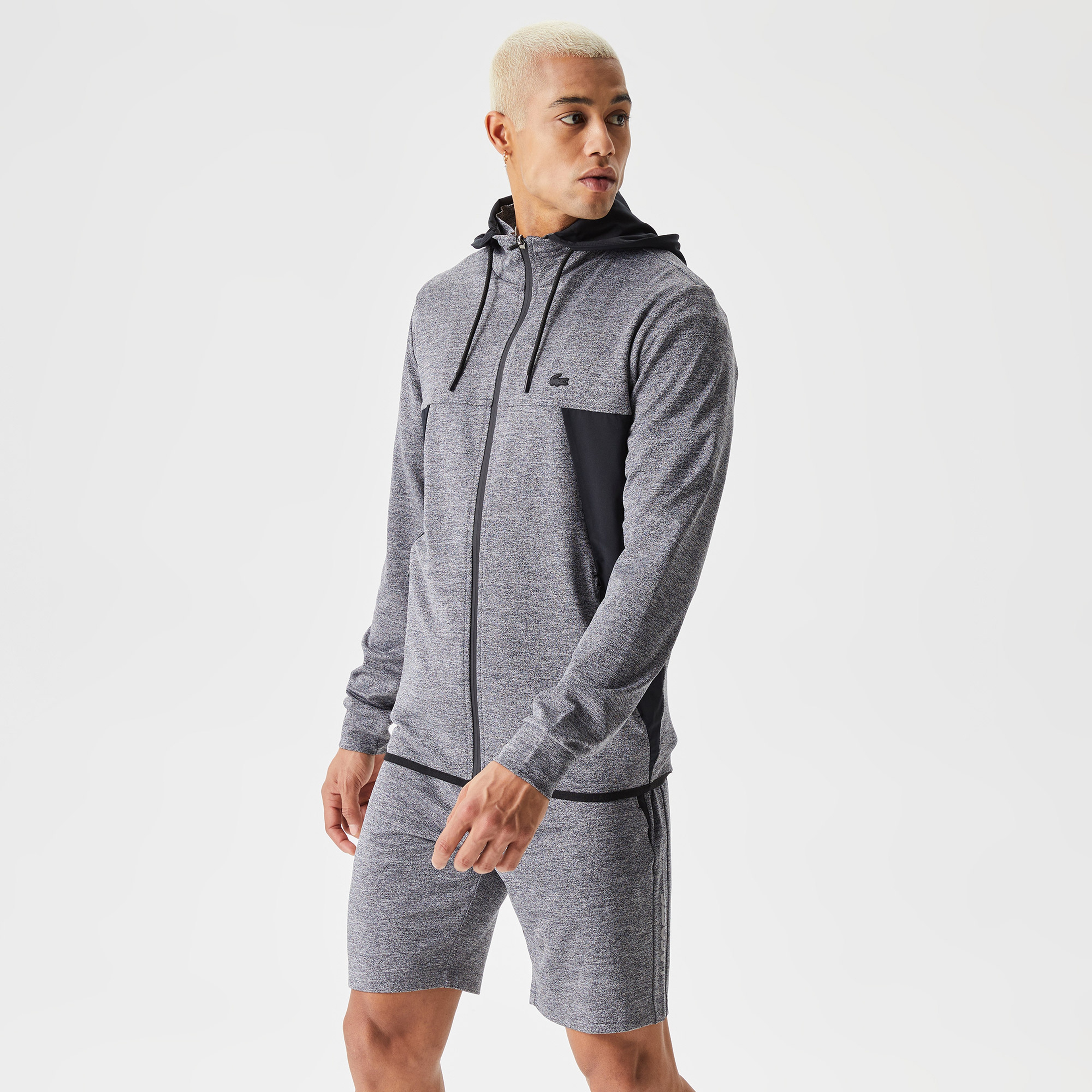 Erkek Slim Fit Kapüşonlu Desenli Gri Sweatshirt