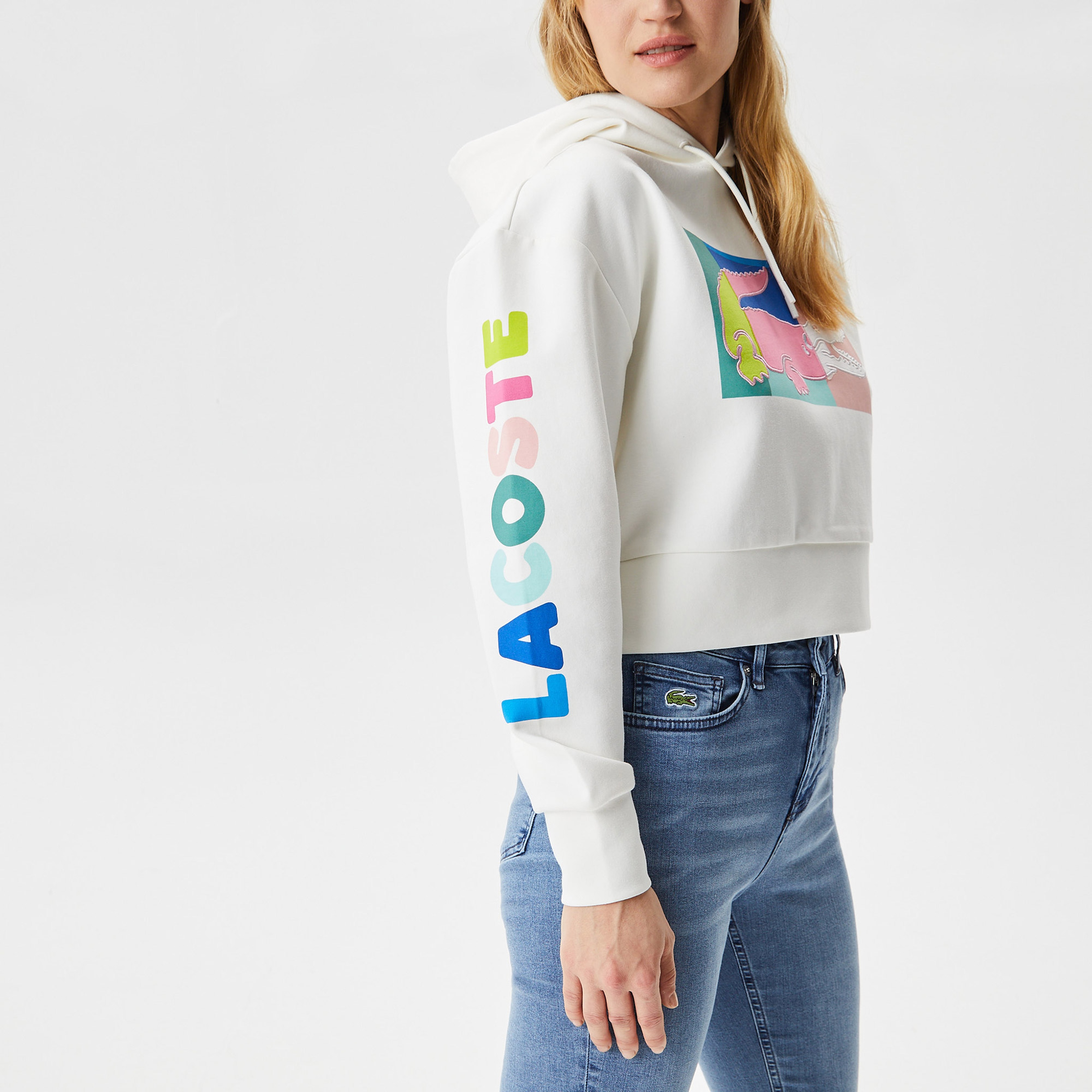 Kadın Loose Fit Kapüşonlu Baskılı Beyaz Sweatshirt