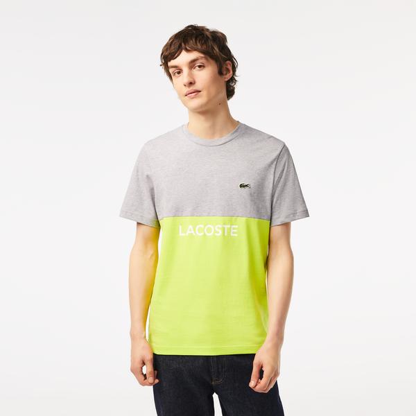 Erkek Regular Fit Bisiklet Yaka Renk Bloklu Sarı T-Shirt