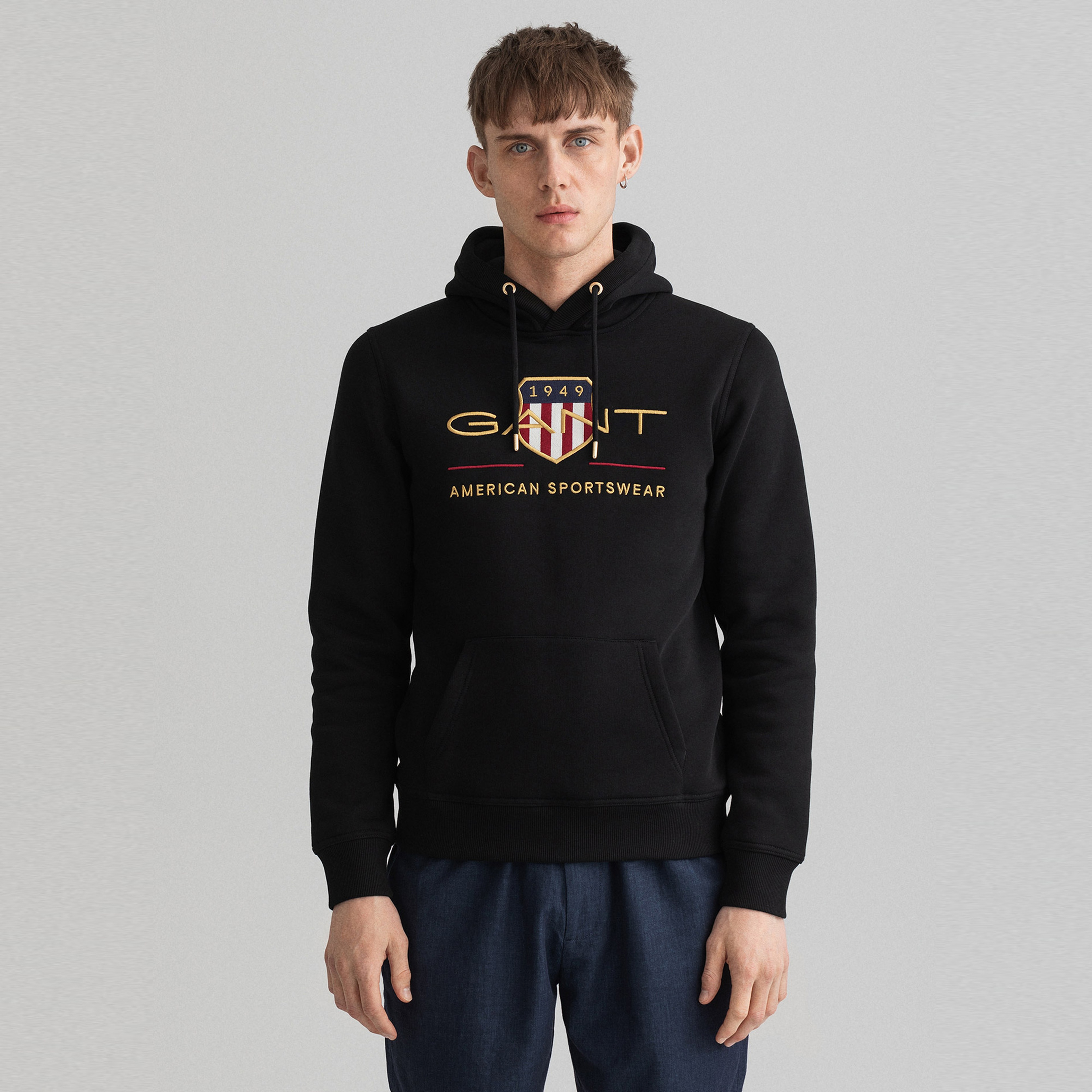 Gant Erkek Siyah Regular Fit Kapüşonlu Logolu Sweatshirt