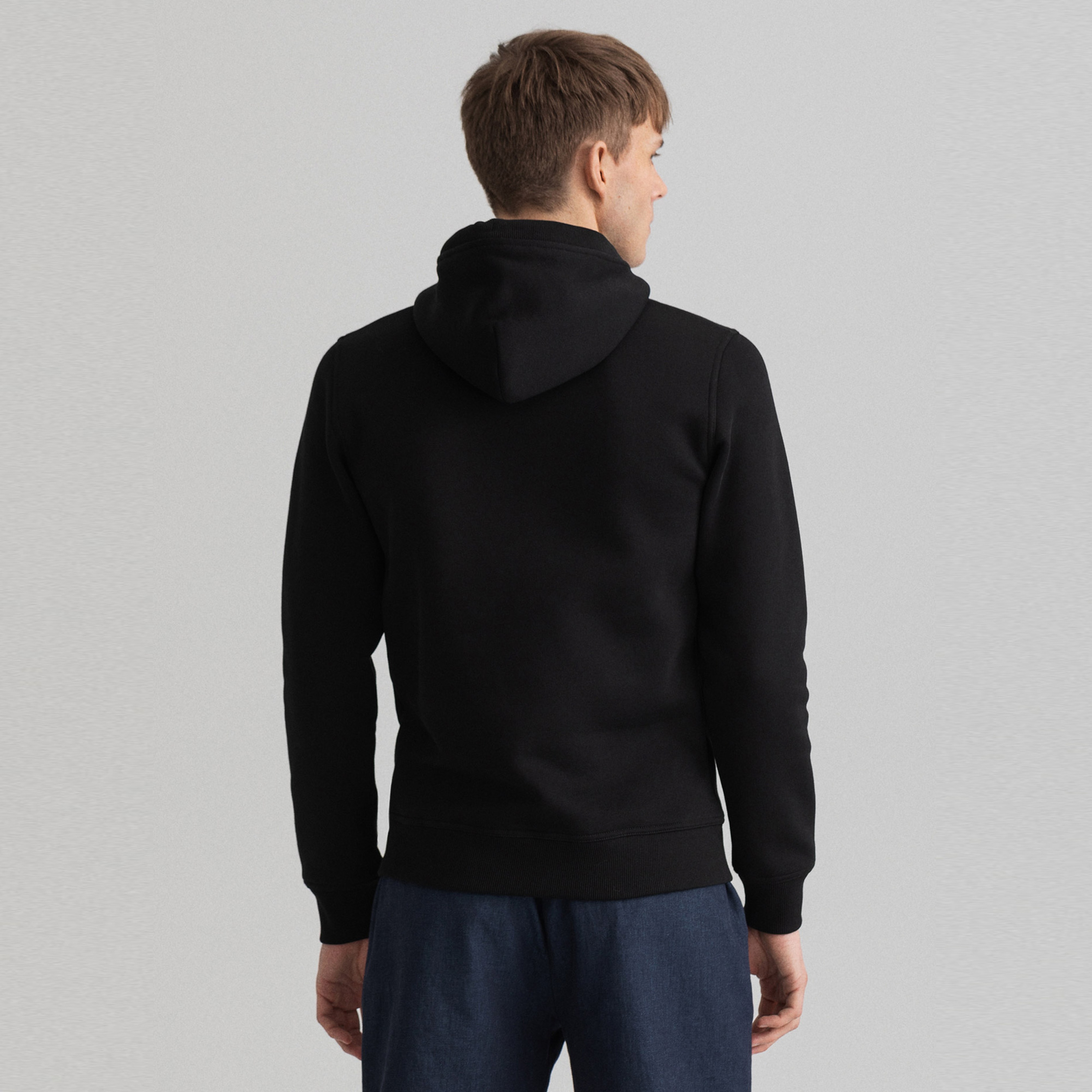 Gant Erkek Siyah Regular Fit Kapüşonlu Logolu Sweatshirt