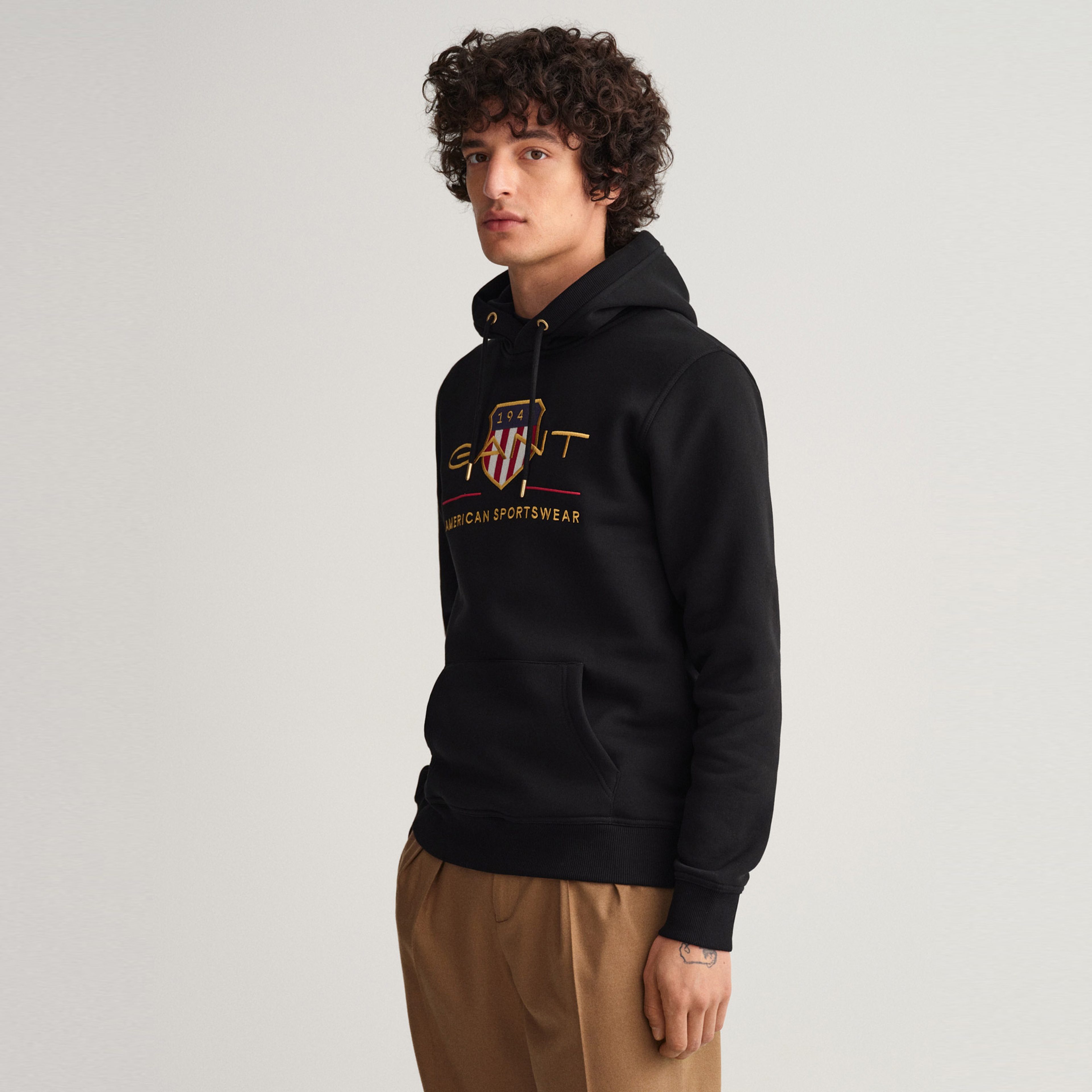 Gant Erkek Siyah Regular Fit Kapüşonlu Logolu Sweatshirt