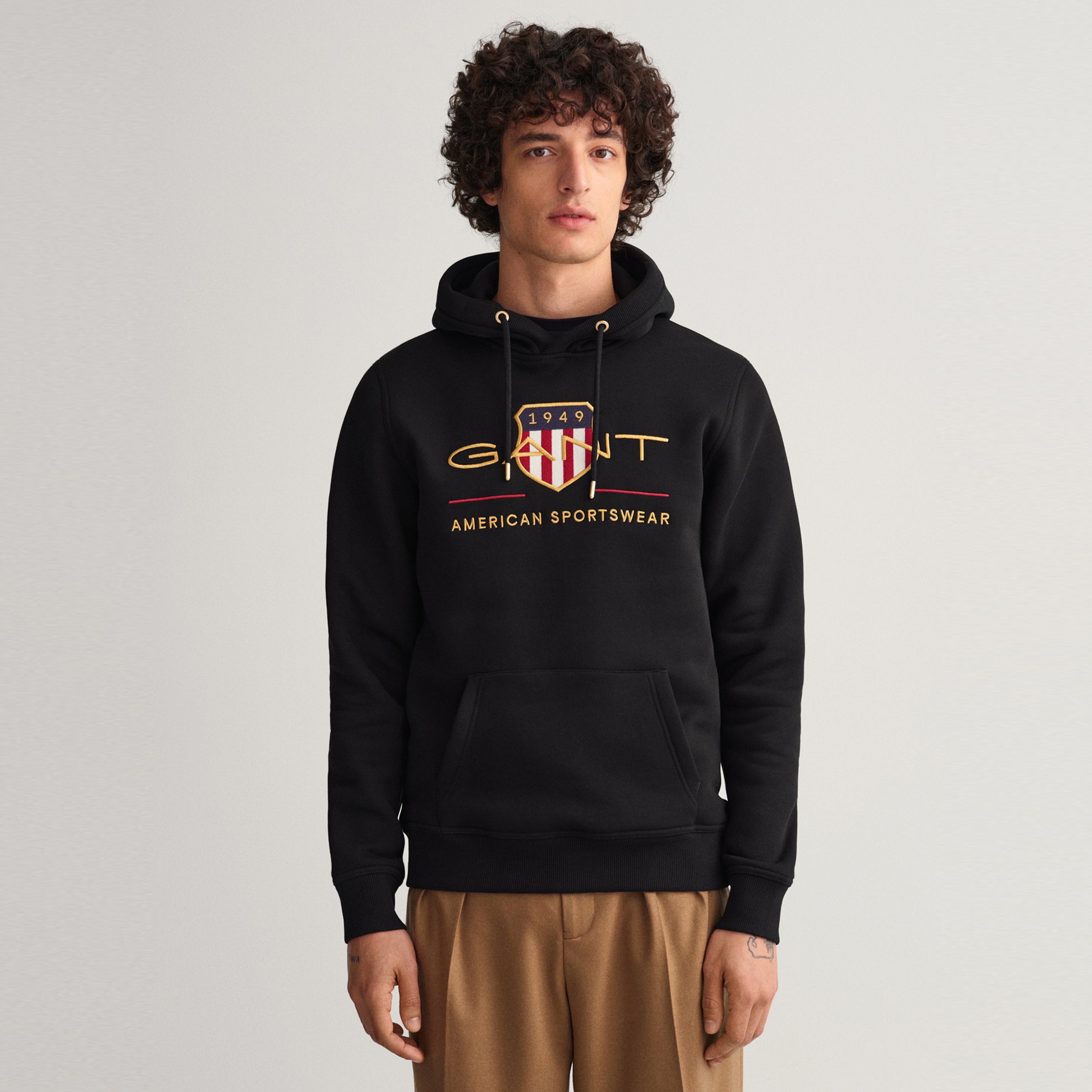 Gant Erkek Siyah Regular Fit Kapüşonlu Logolu Sweatshirt