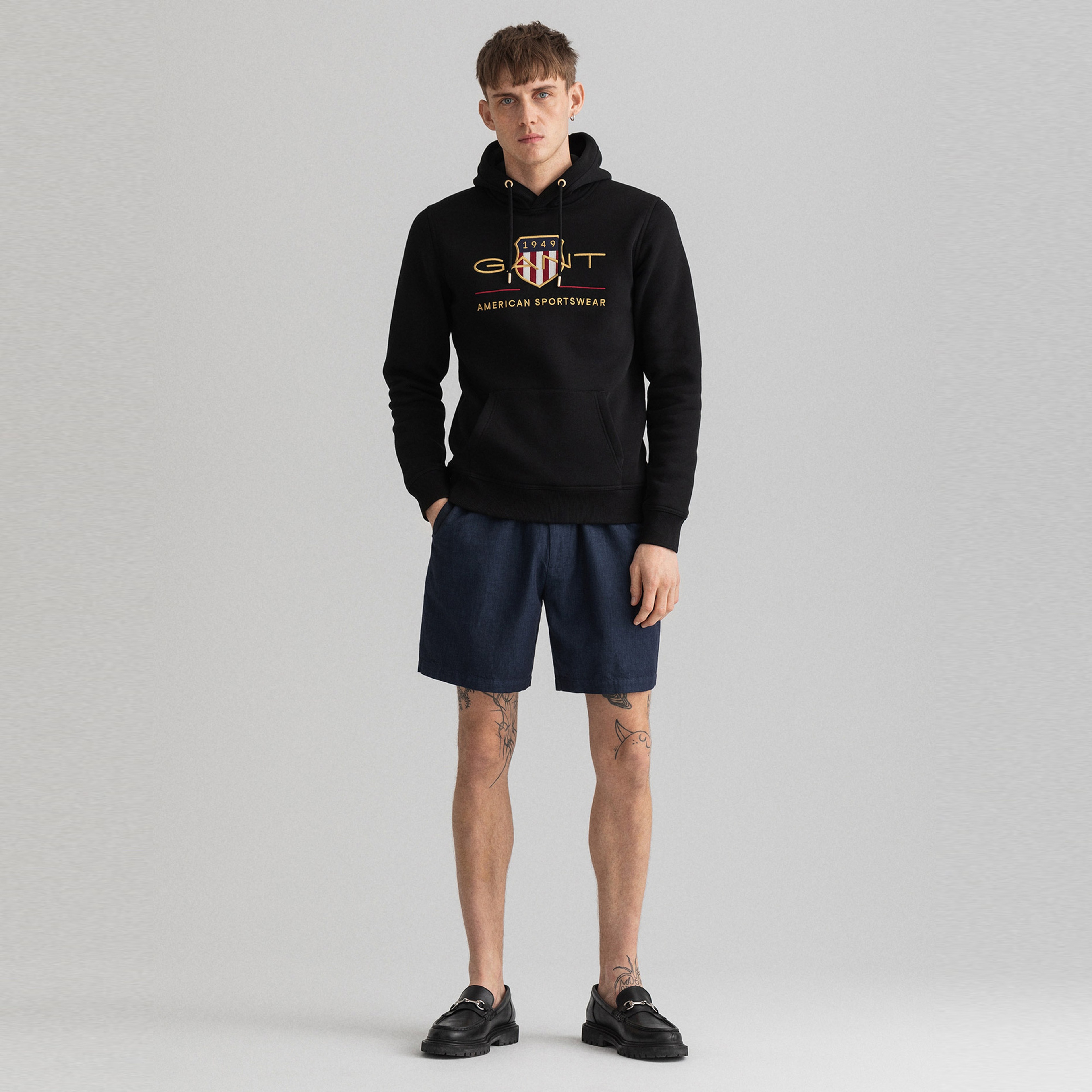 Gant Erkek Siyah Regular Fit Kapüşonlu Logolu Sweatshirt