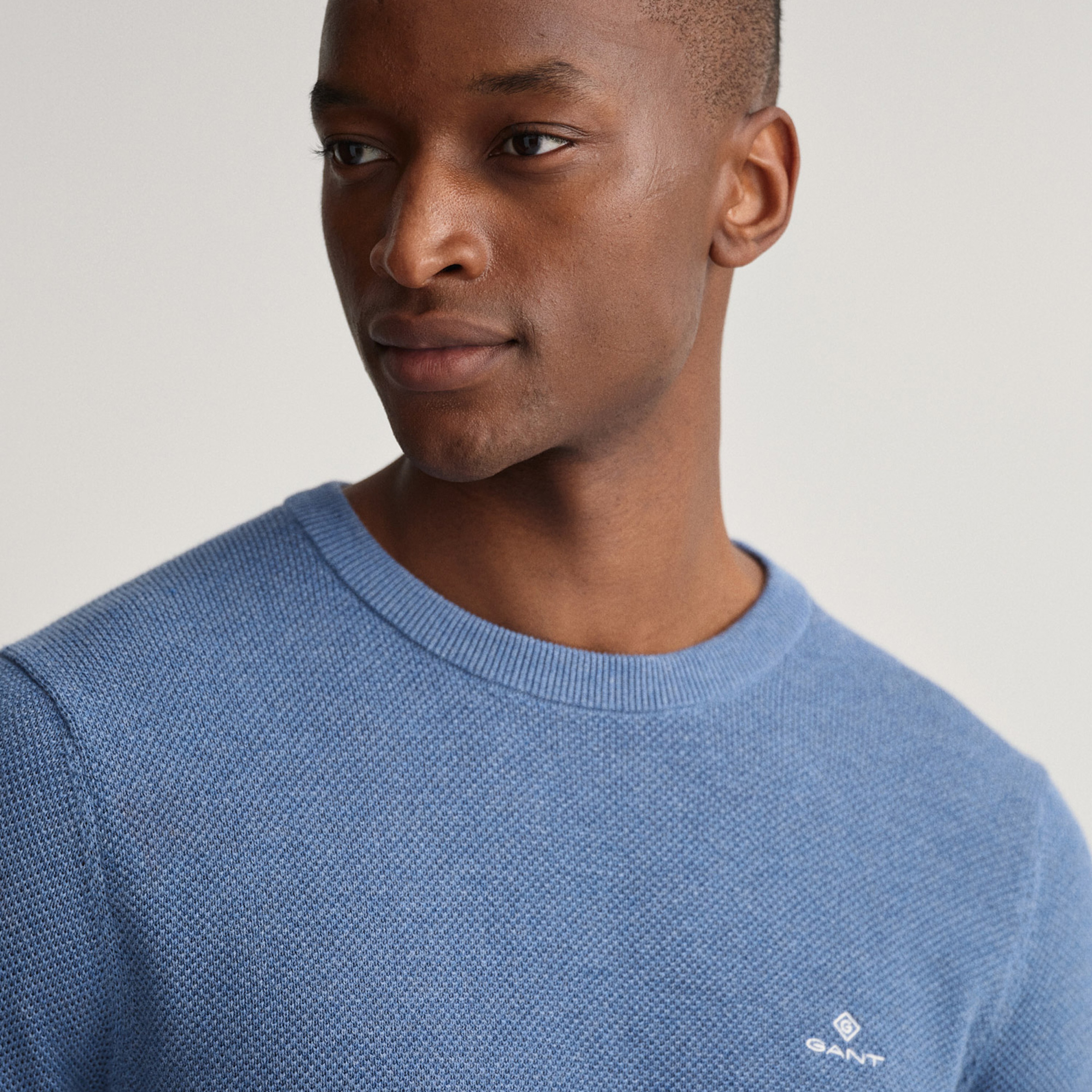 Gant Erkek Mavi Regular Fit Bisiklet Yaka Kazak