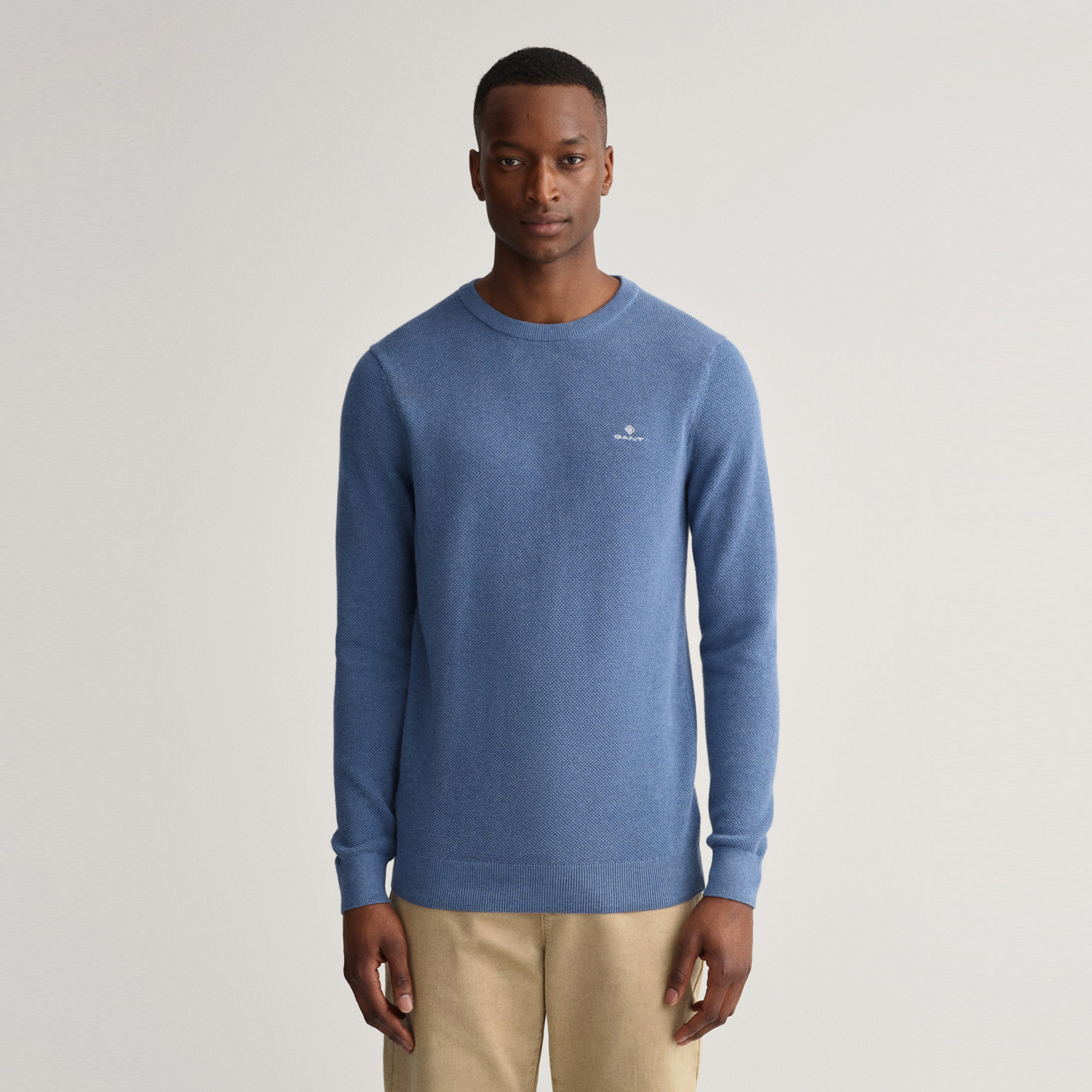 Gant Erkek Mavi Regular Fit Bisiklet Yaka Kazak