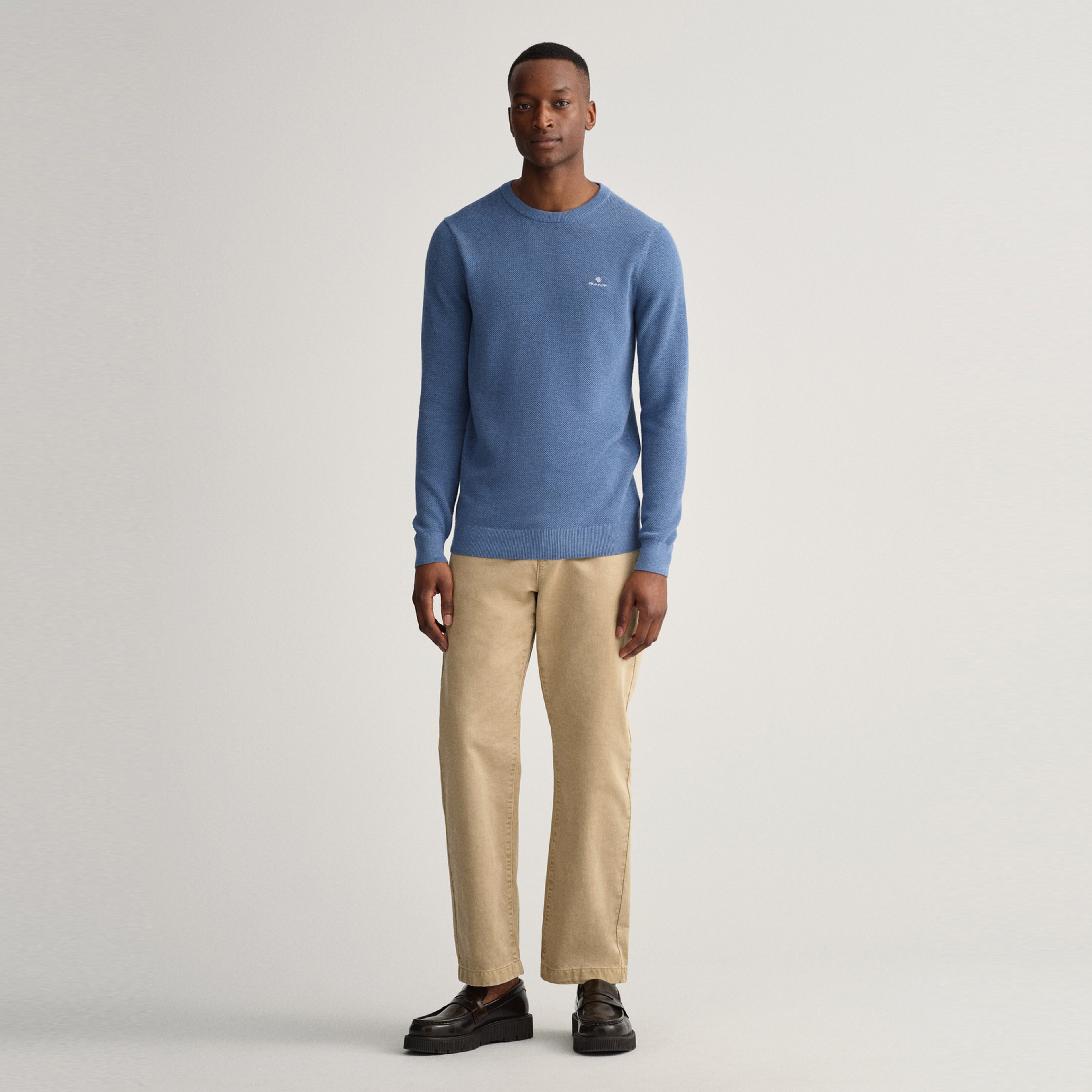 Gant Erkek Mavi Regular Fit Bisiklet Yaka Kazak