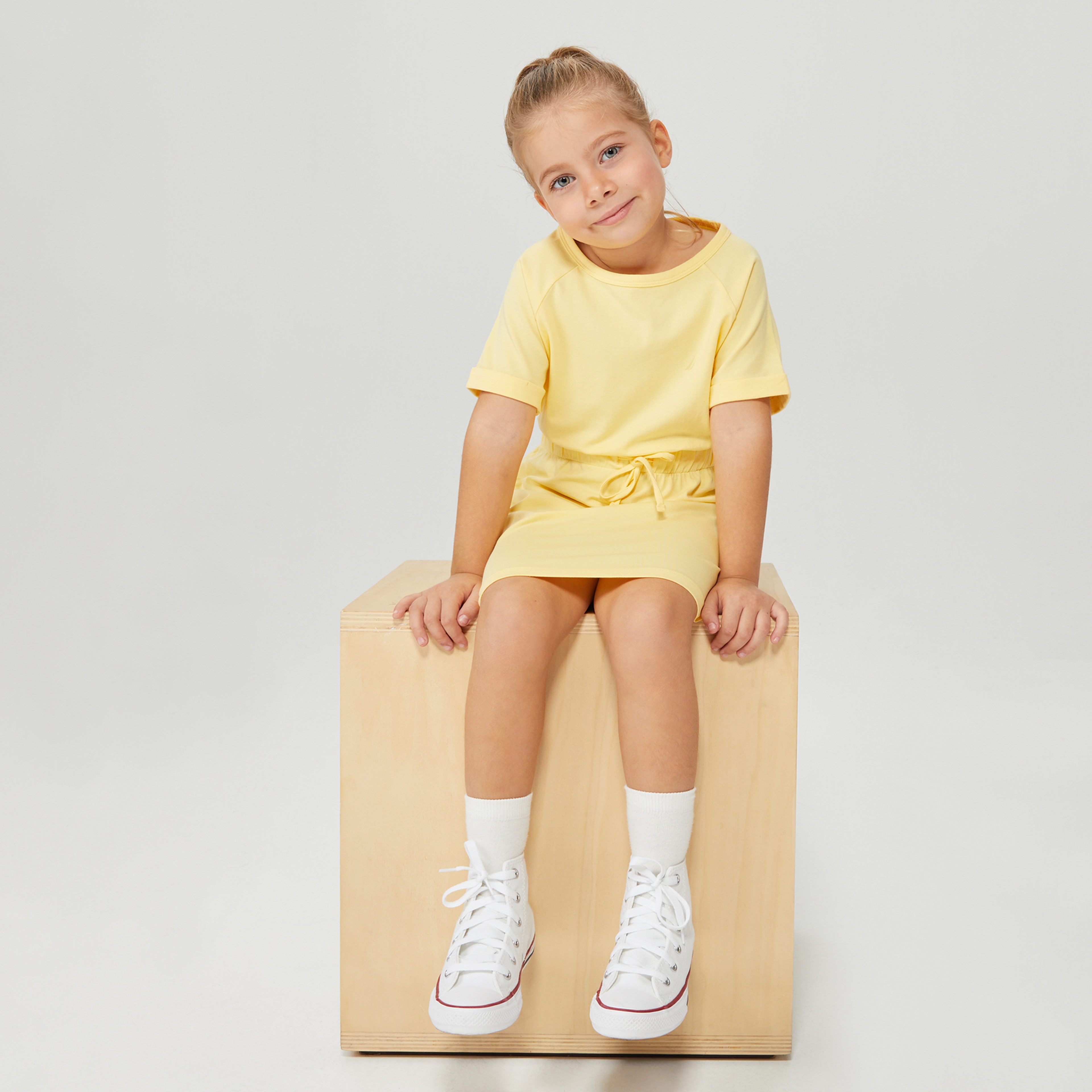 NAUTICA KIZ ÇOCUK SARI OVERSIZE KISA KOLLU ELBİSE