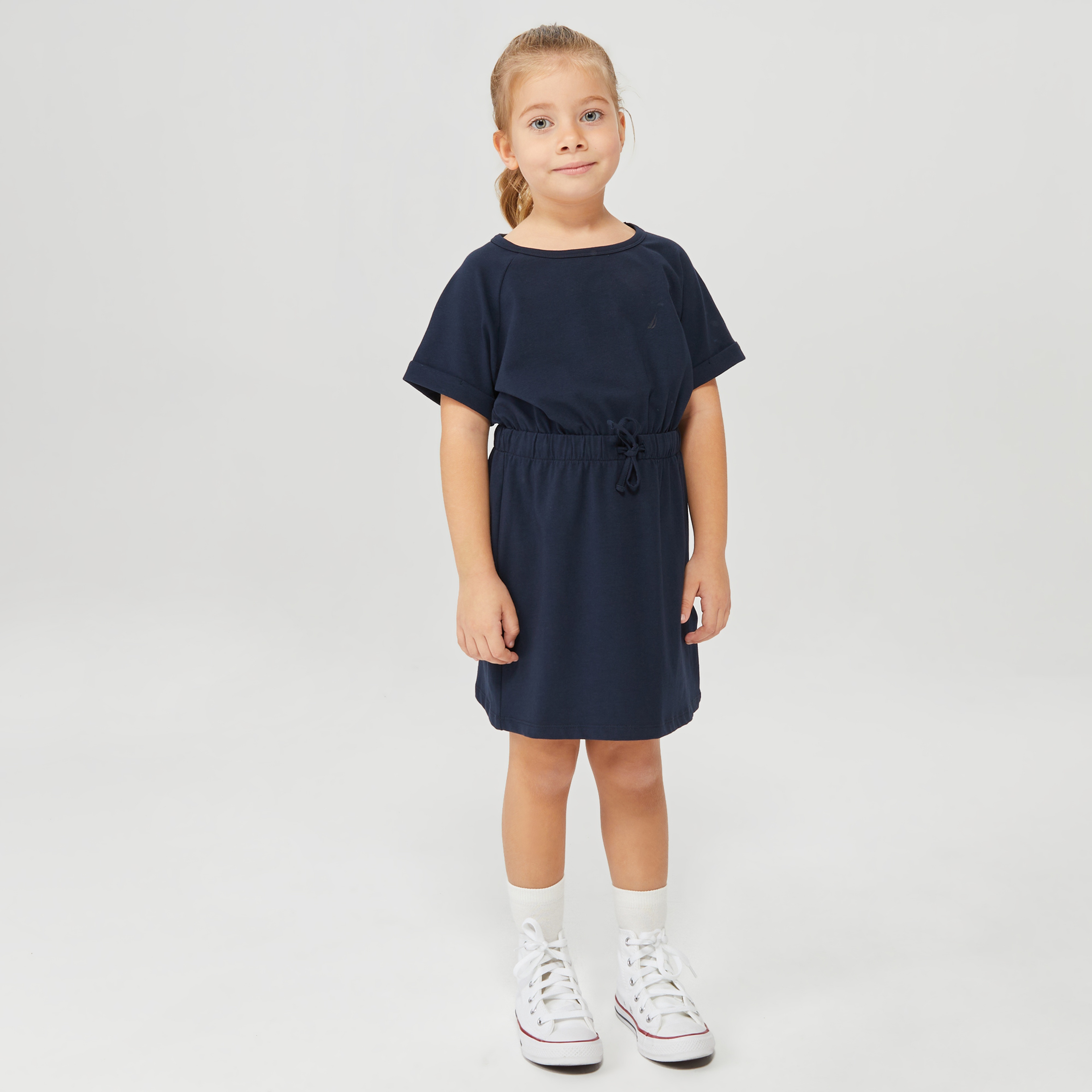 NAUTICA KIZ ÇOCUK LACİVERT OVERSIZE KISA KOLLU ELBİSE