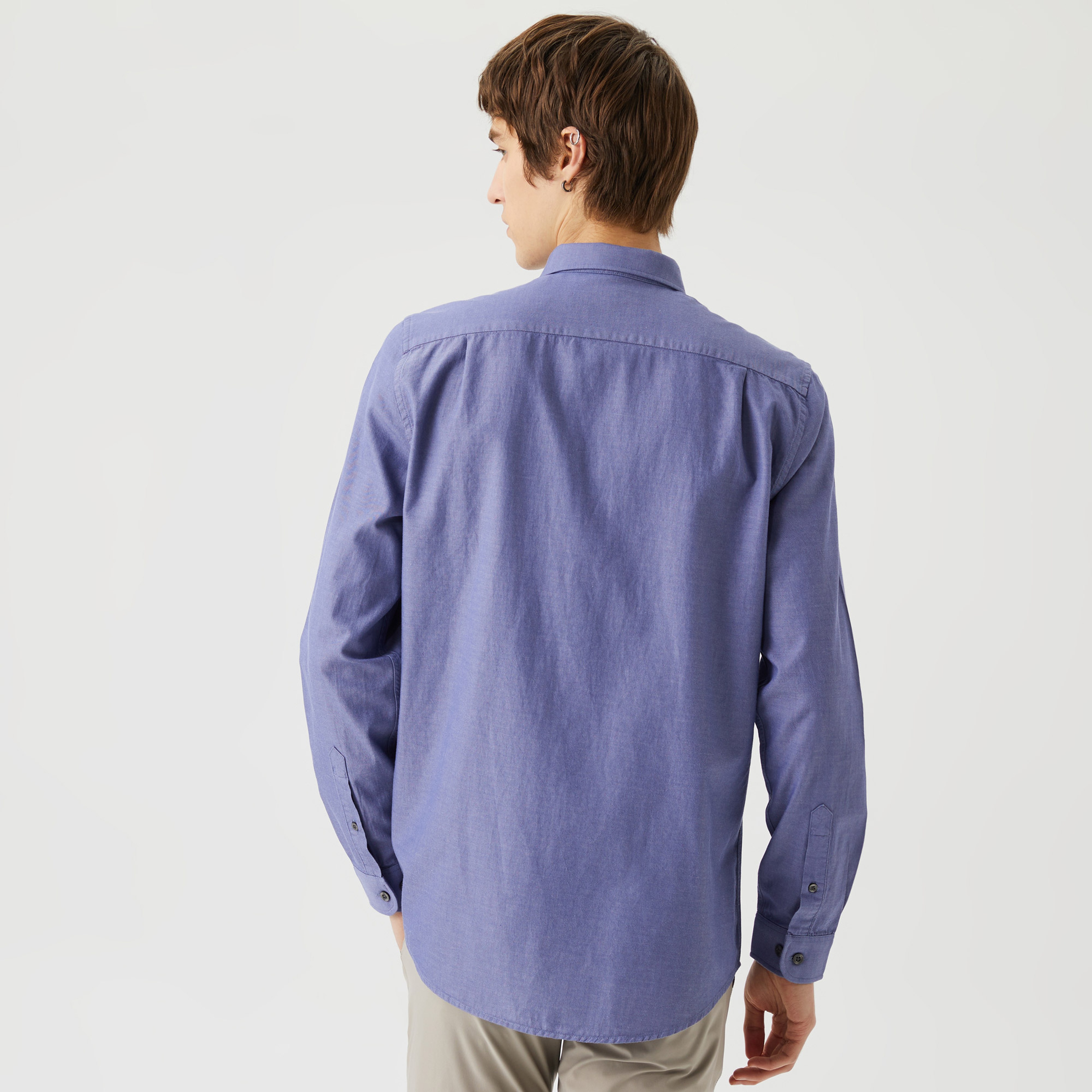 Erkek Slim Fit Düğmeli Yaka Organik Pamuk Lacivert Gömlek