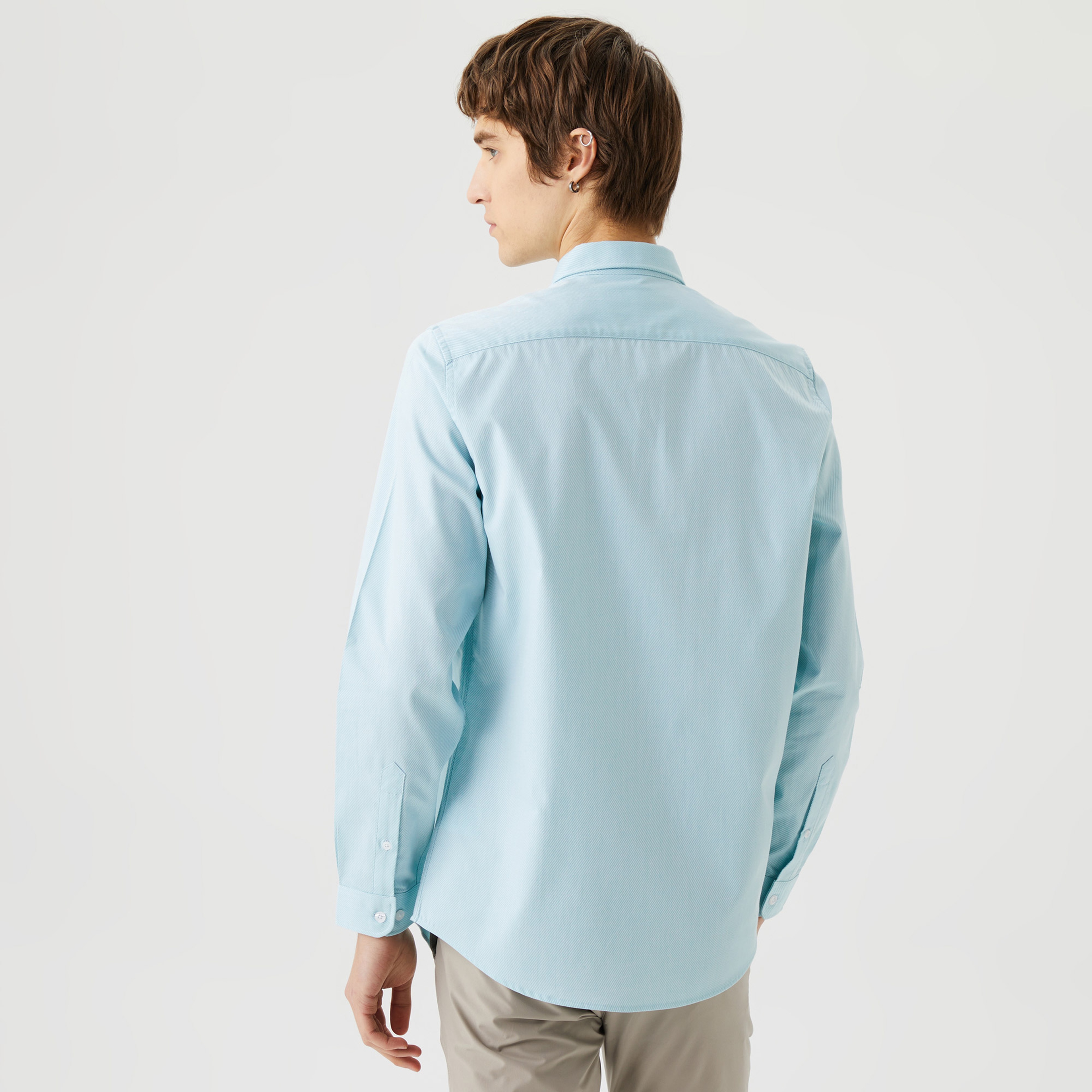 Erkek Slim Fit Düğmeli Yaka Yeşil Gömlek