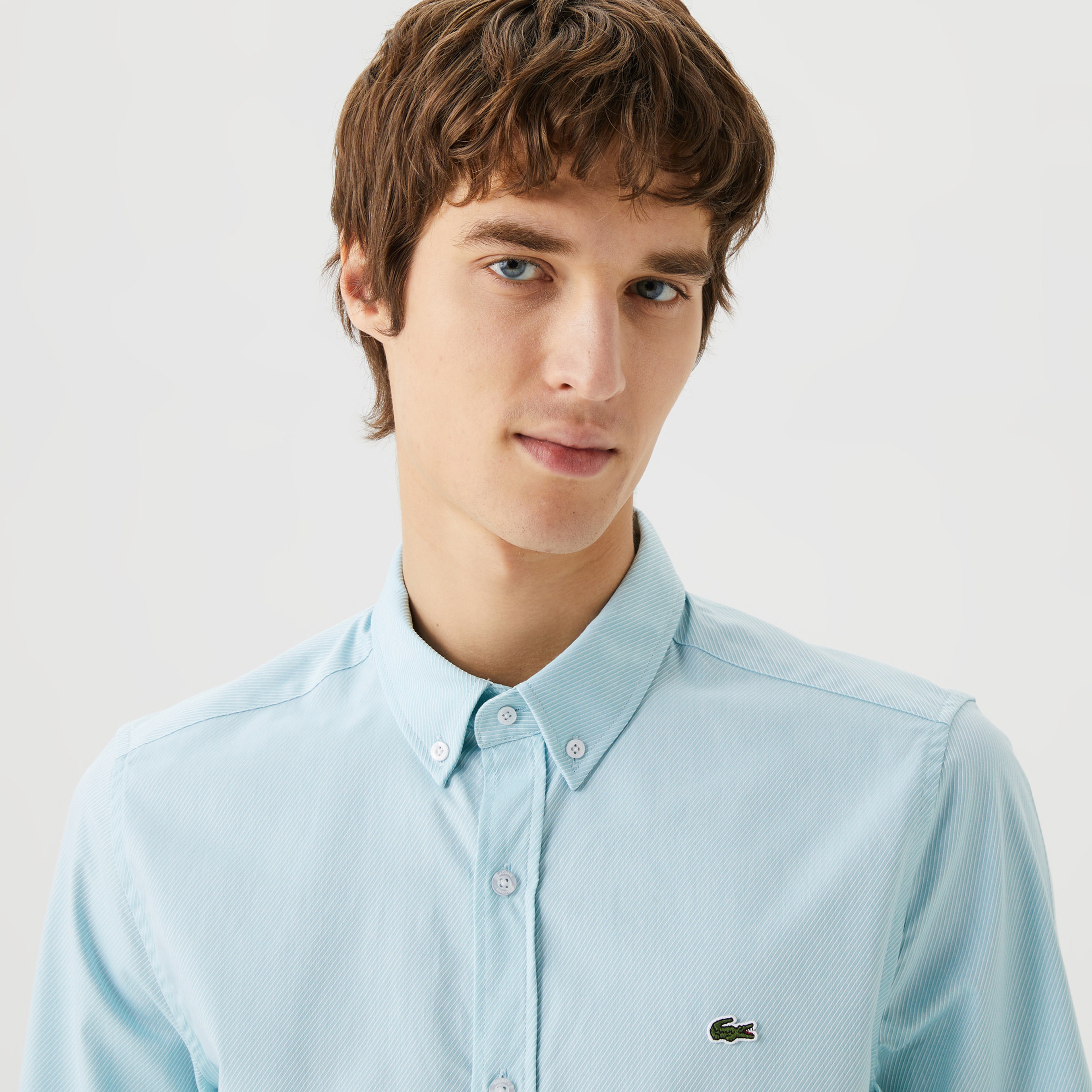 Erkek Slim Fit Düğmeli Yaka Yeşil Gömlek