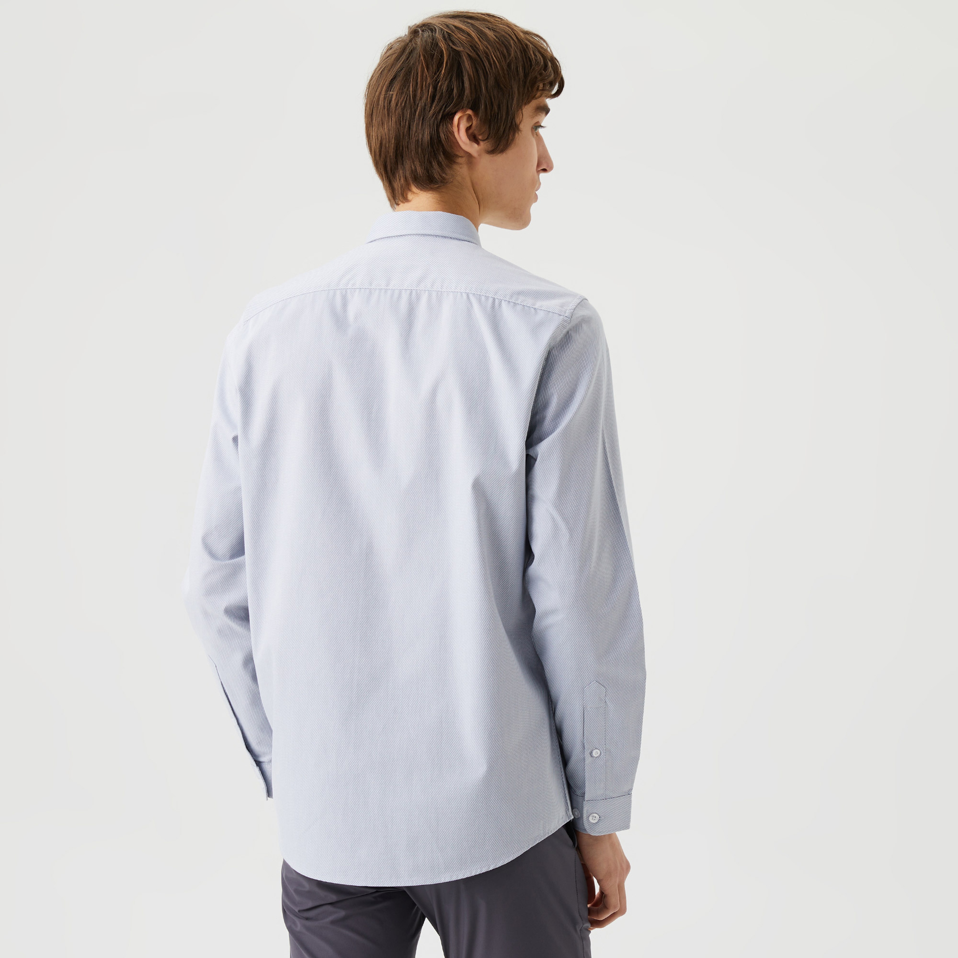 Erkek Slim Fit Düğmeli Yaka Gri Gömlek